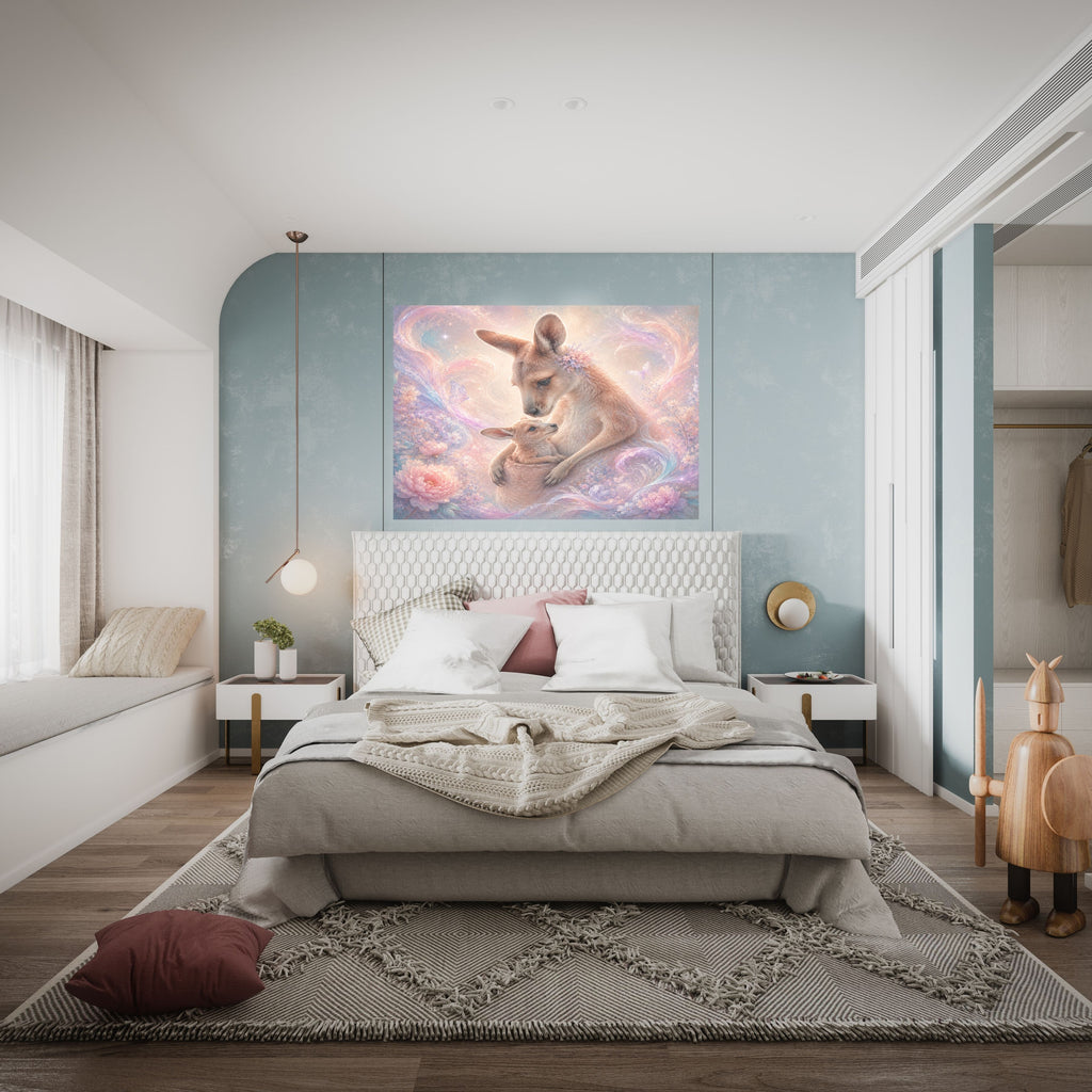 Dreamy Pastel Kangaroo Nursery Wall Art Printable, Mother and Joey Floral Love Poster, Australian Animal Kids Bedroom Print, Instant Digital Download, 300 DPI