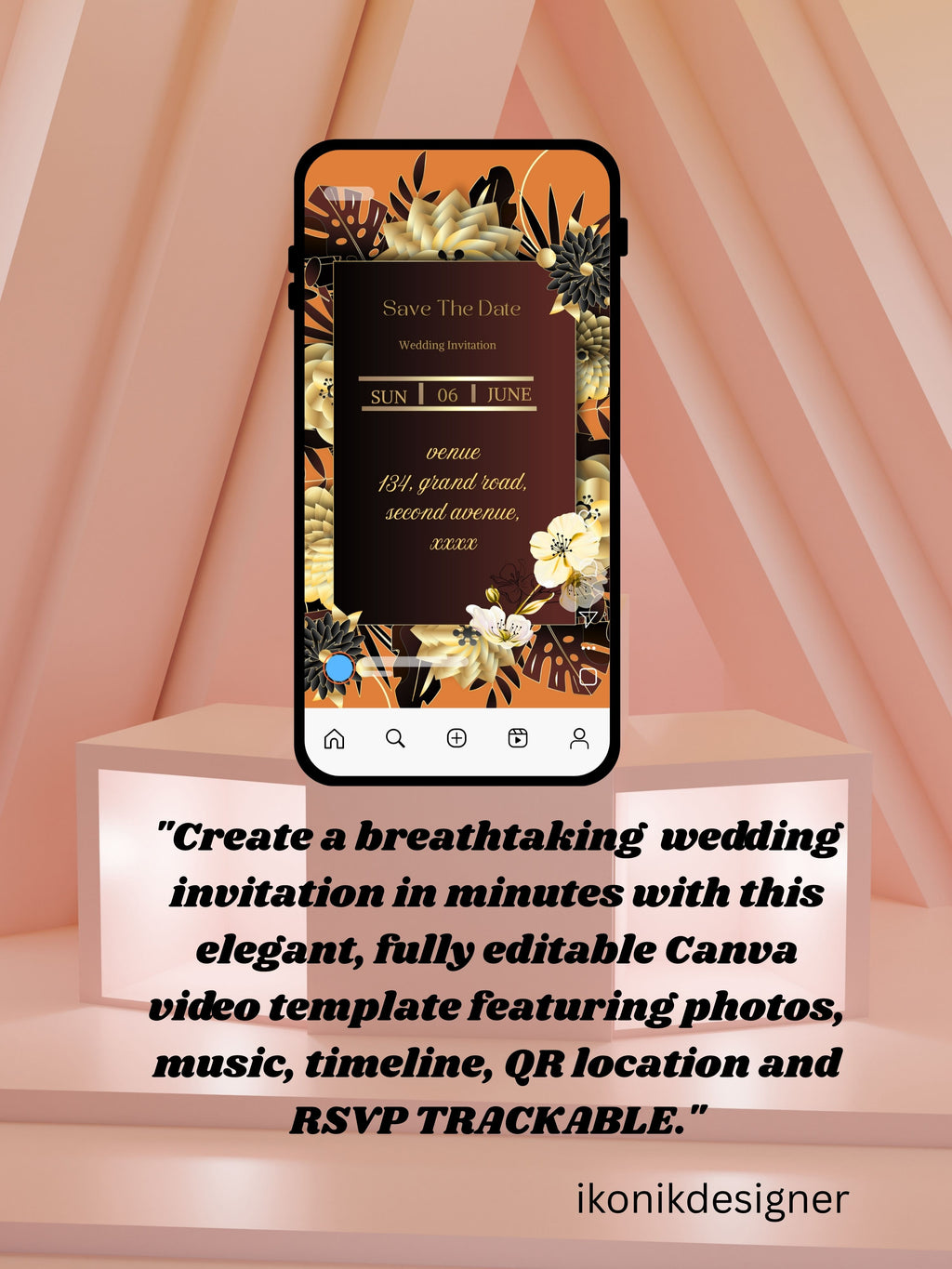 WI0021-HINDU WEDDING Invitation Video Template | Editable Indian Wedding Invite | Canva Digital Wedding Invitation | Luxury Save the Date | Wedding Video