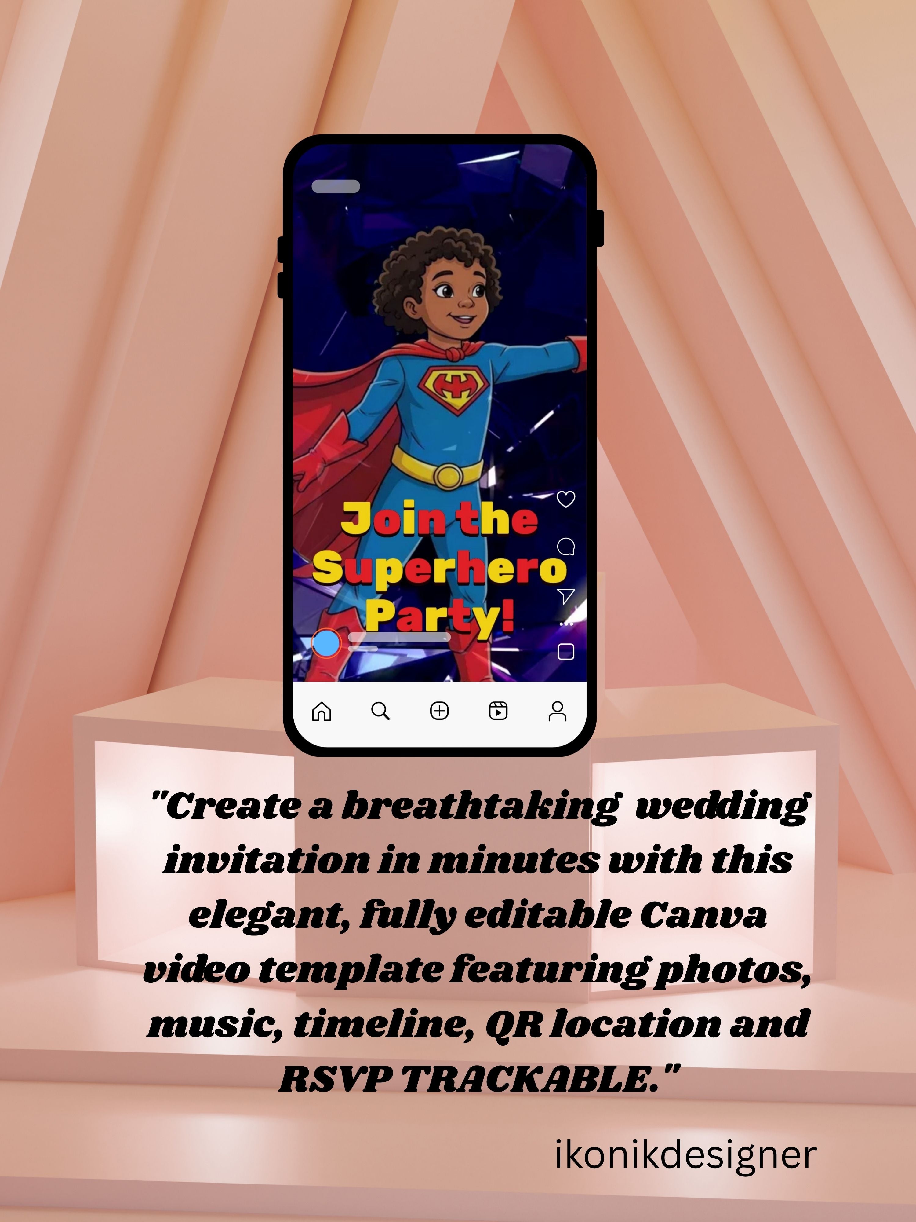 SUPERHERO Birthday Invitation Video | Editable Canva pro Template | Kids Party Invite | Digital Download|ki42