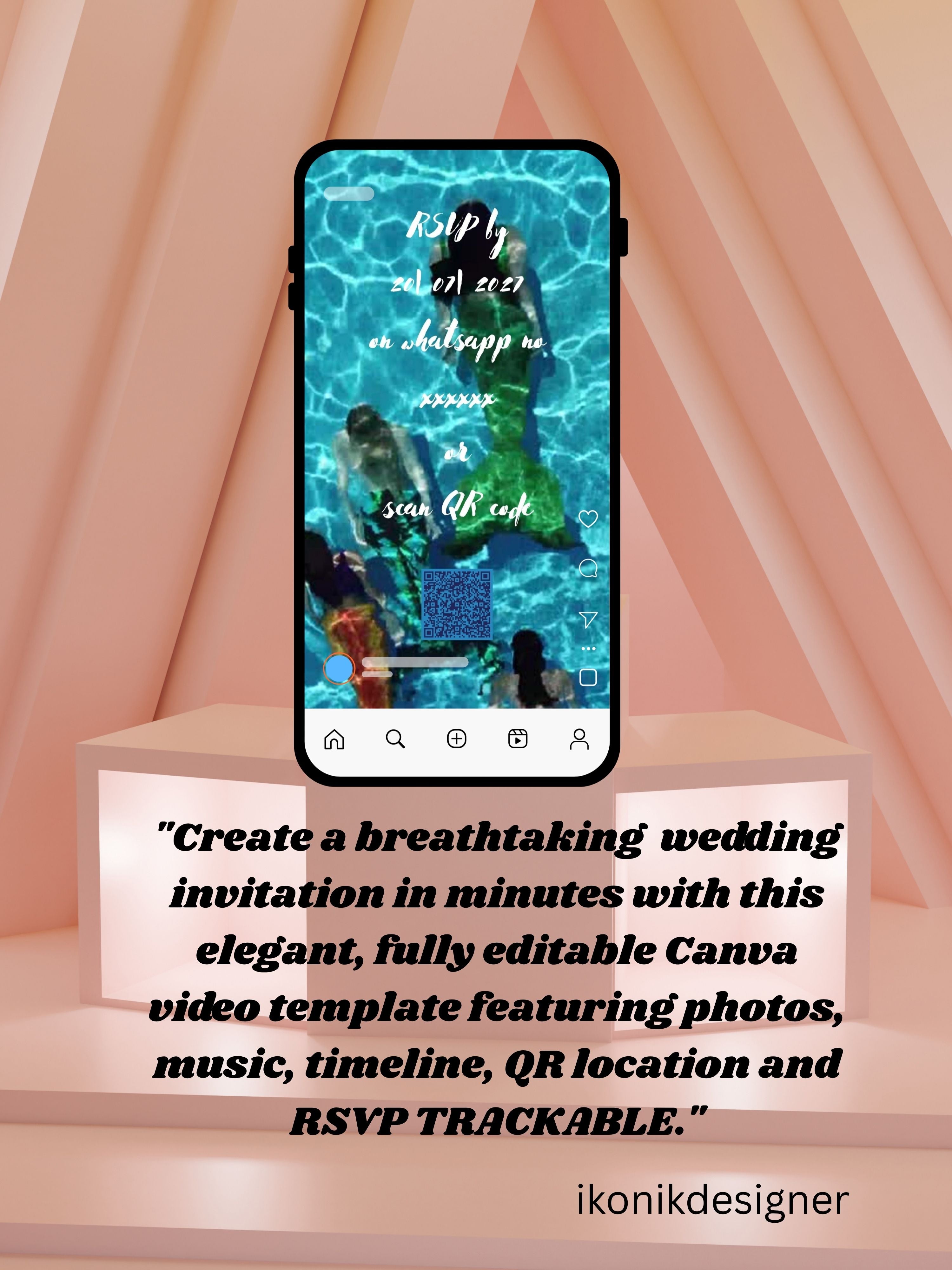 MERMAID Birthday Invitation Video | Editable Canva pro Template | Kids Party Invite | Digital Download|ki49