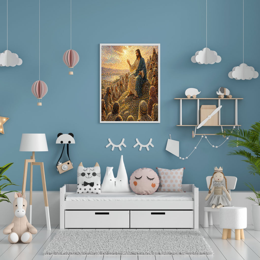 Sermon on the Mount Wall Art Printable | Jesus Teaching Beatitudes Print | Christian Home Decor Bible Scripture Inspirational Faith Art