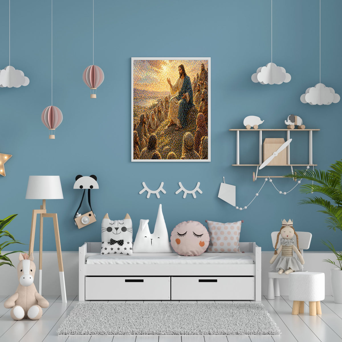 Sermon on the Mount Wall Art Printable | Jesus Teaching Beatitudes Print | Christian Home Decor Bible Scripture Inspirational Faith Art