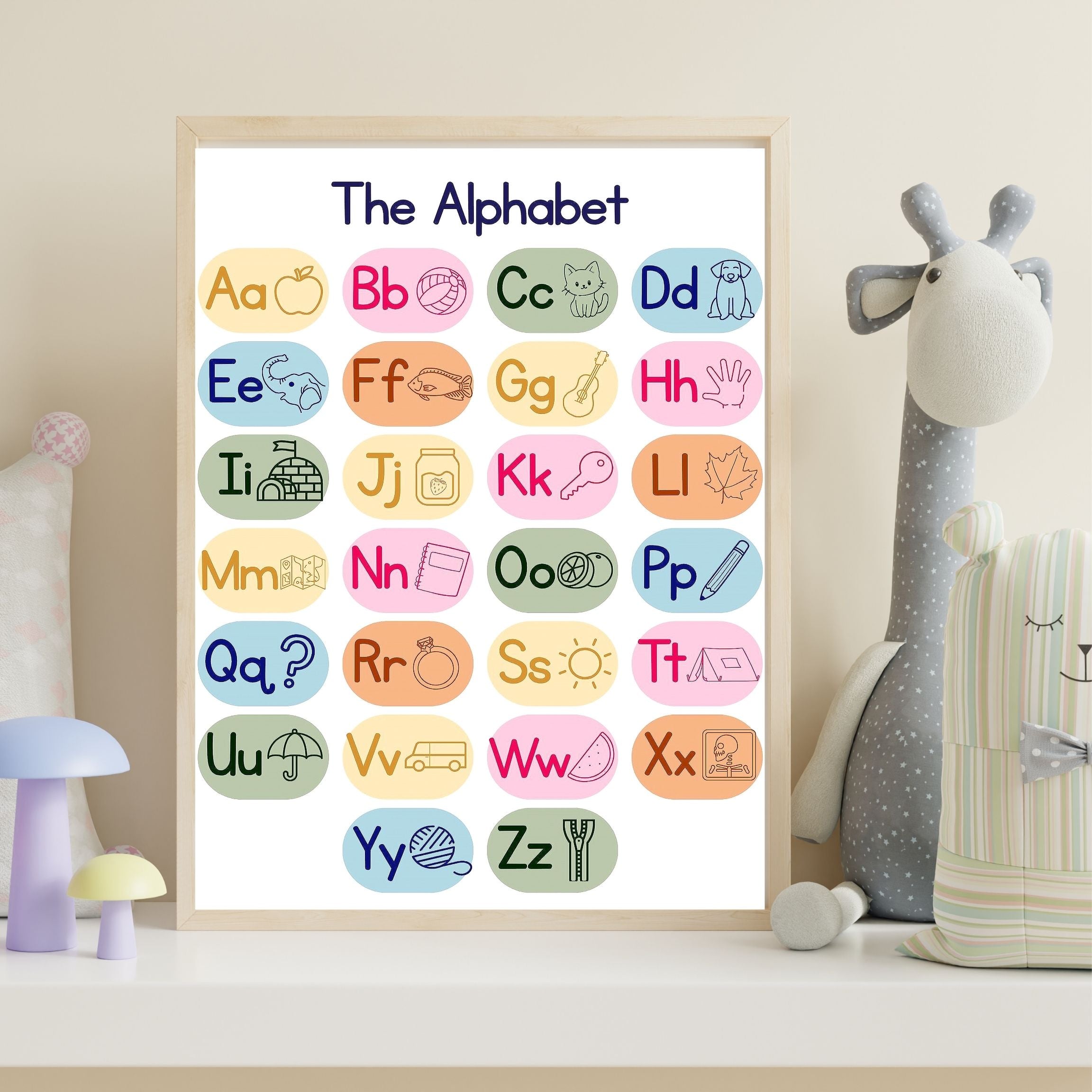 Alphabet Wall Art Printable, ABC Learning Poster, Kids Educational Decor, Nursery Wall Art, Preschool Classroom Print, Homeschool Decor, Digital Download|ke1-8