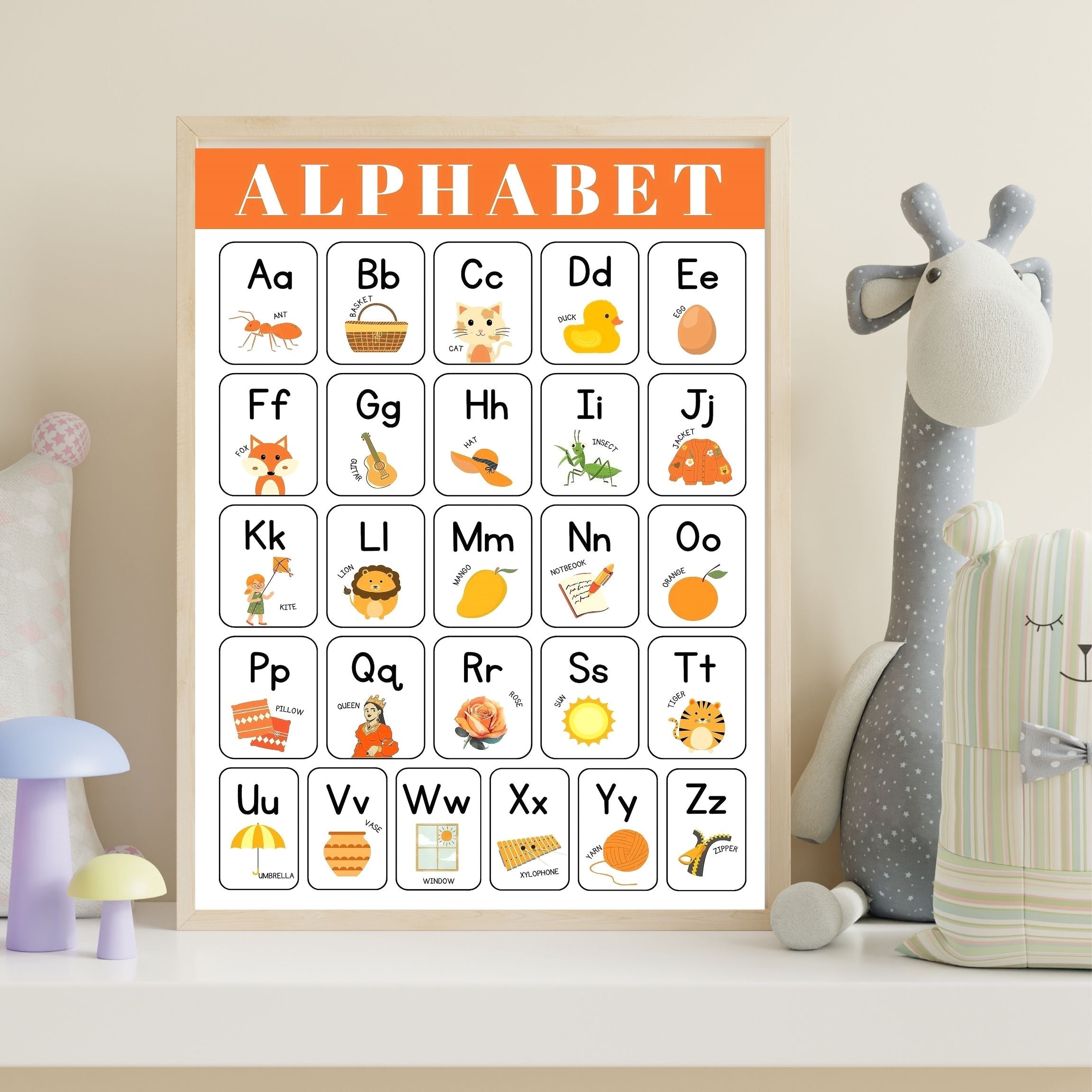 Alphabet Wall Art Printable, ABC Learning Poster, Kids Educational Decor, Nursery Wall Art, Preschool Classroom Print, Homeschool Decor, Digital Download|ke1-1
