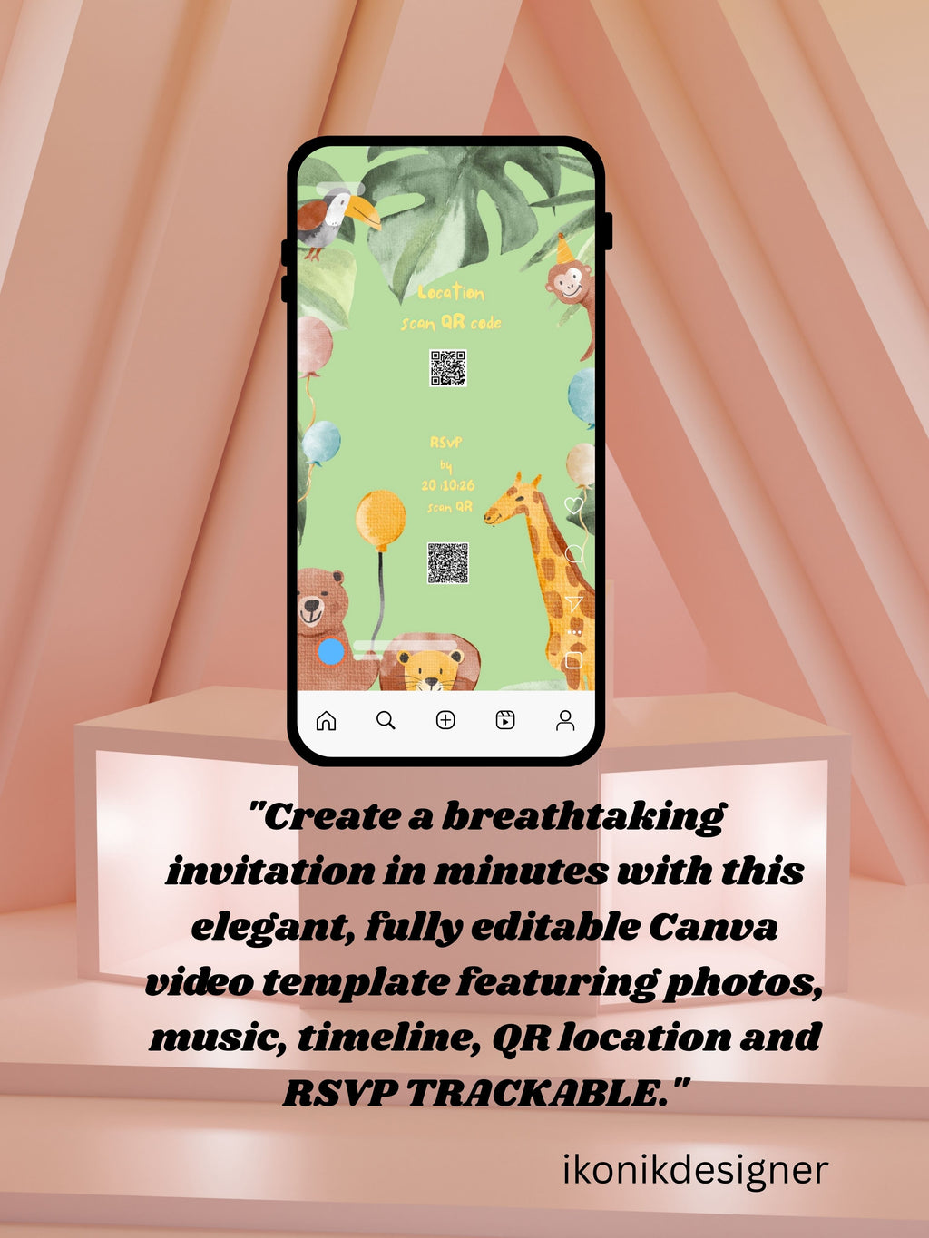 commercial use ANIMAL THEME Birthday Invitation Video | Editable Canva pro Template | Kids Party Invite | ki10c