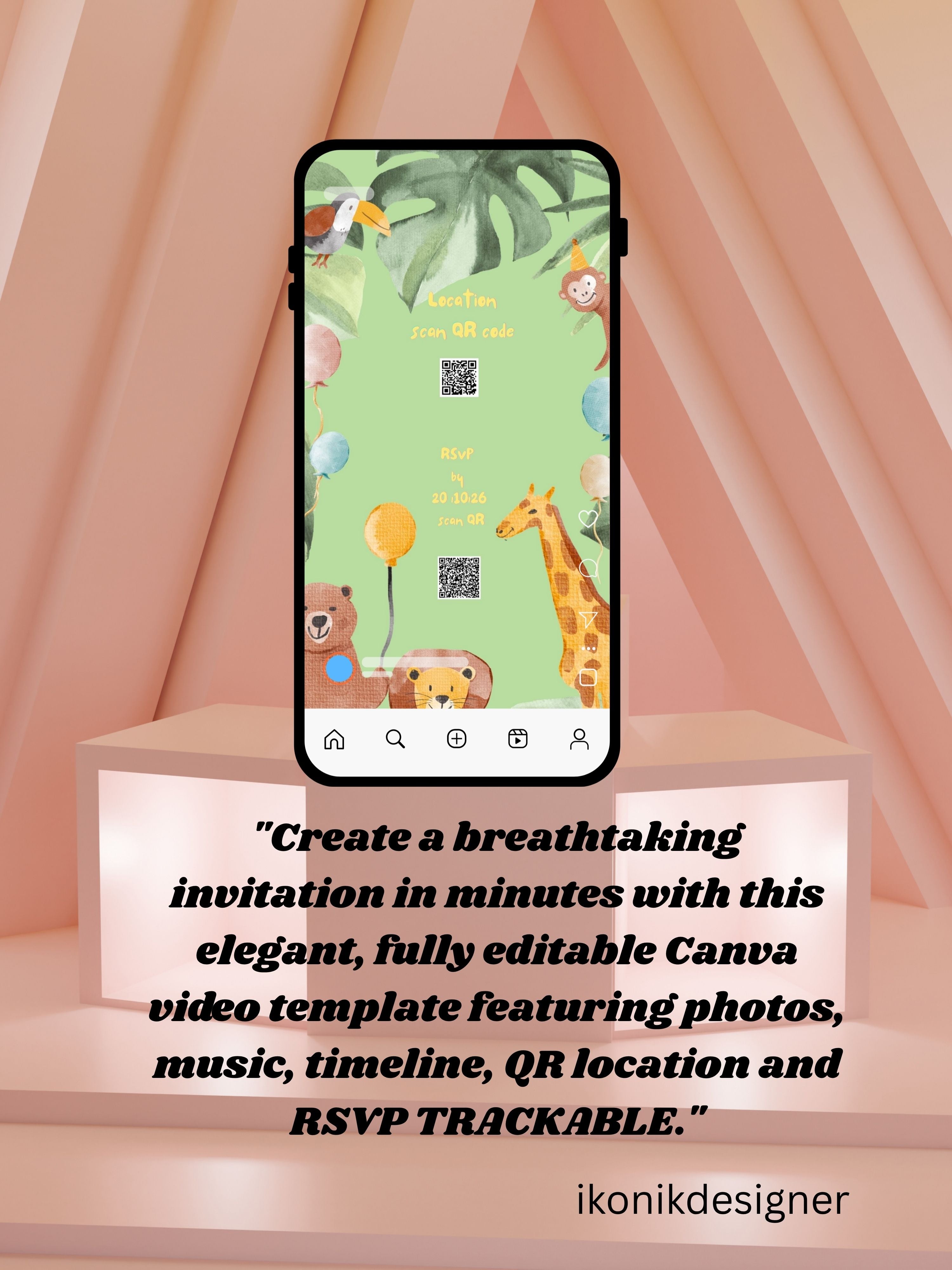 commercial use ANIMAL THEME Birthday Invitation Video | Editable Canva pro Template | Kids Party Invite | ki10c