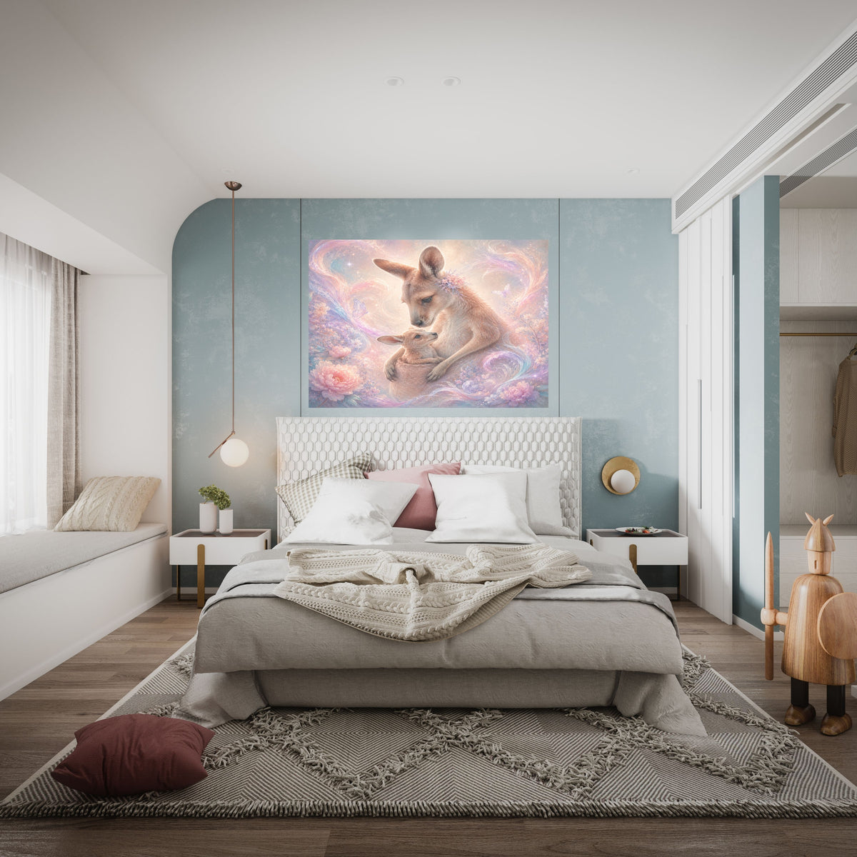 Dreamy Pastel Kangaroo Wall Art Bundle, Commercial Use Mother and Joey Nursery Poster, Australian Animal Floral Print, POD Ready, Digital Download, 300 DPI