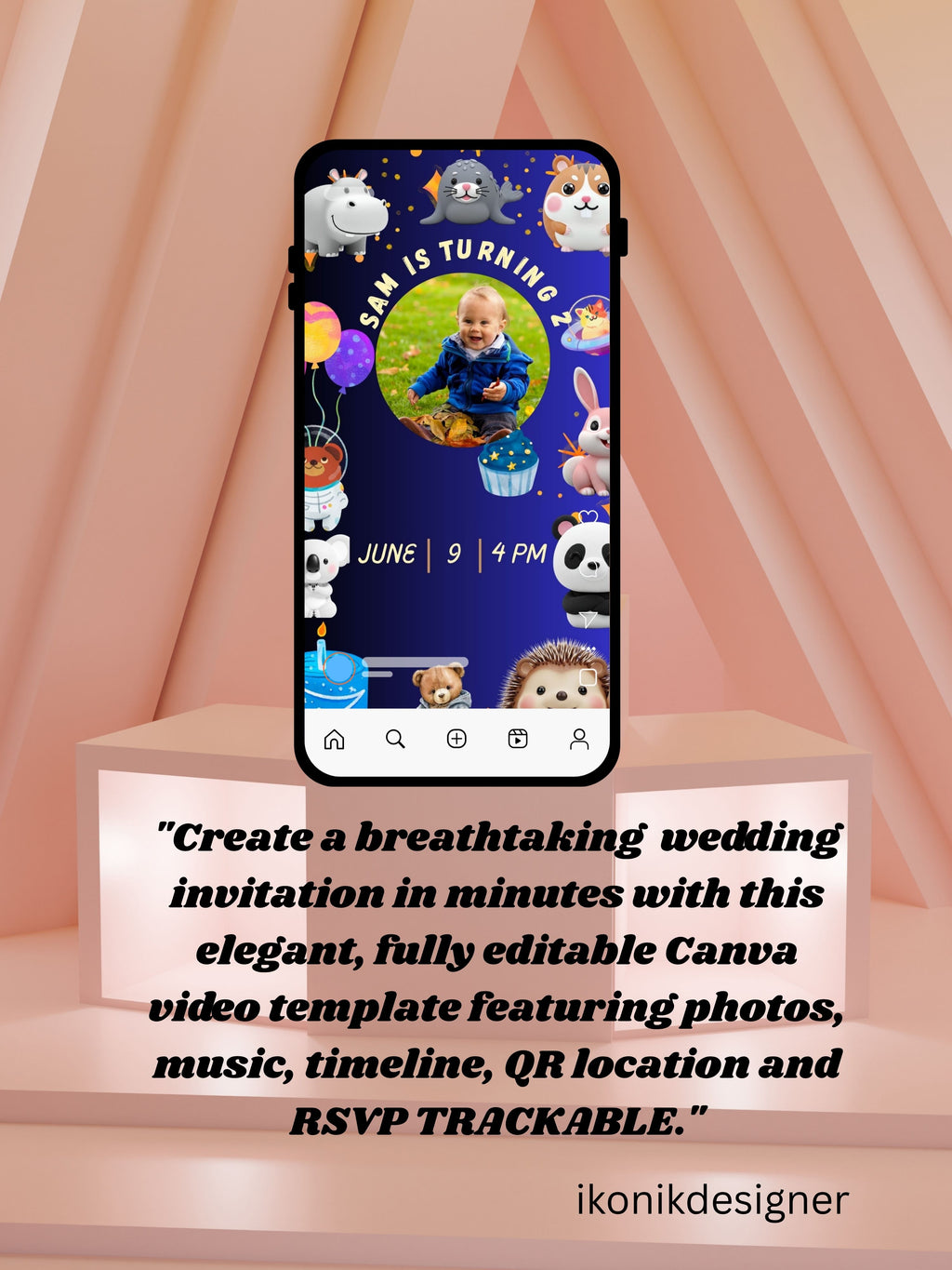 commercial use ANIMAL THEME Birthday Invitation Video | Editable Canva pro Template | Kids Party Invite | ki35c