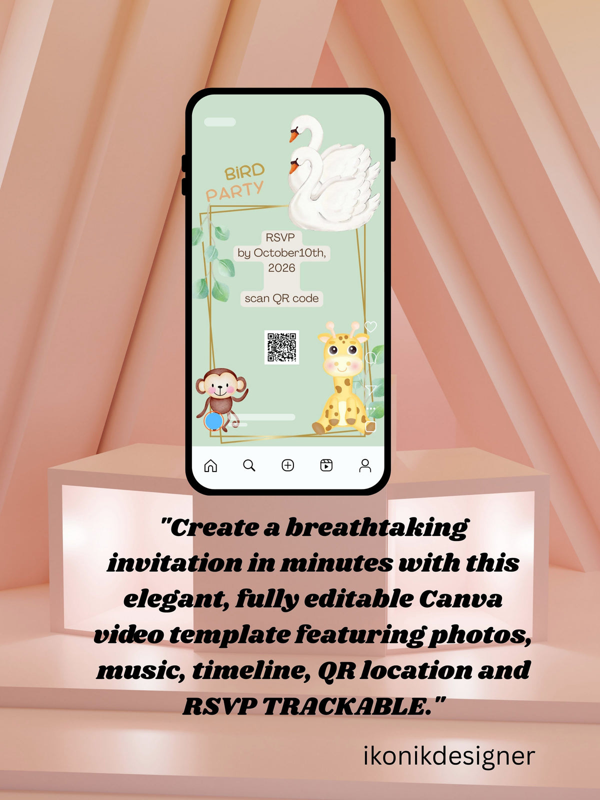 Cartoon Duck Birthday Invitation Video | Commercial License | Swan Bird Party Kids Invite | Sell to Clients | Instant Download