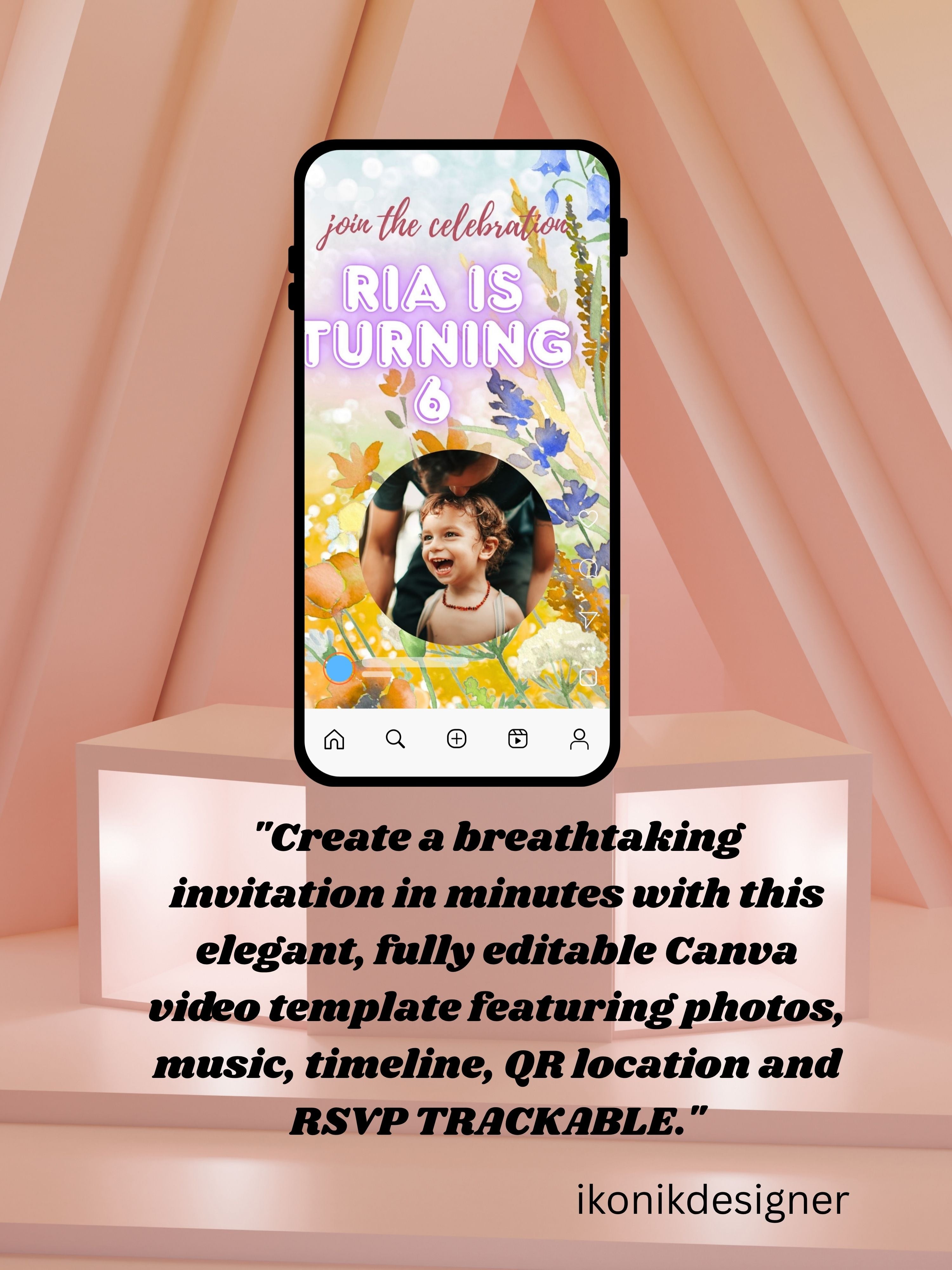 Commercial use NATURE THEME Editable Birthday Video Invitation | Canva Pro Template | Woodland Kids Party Invite | Instant Download|ki12c