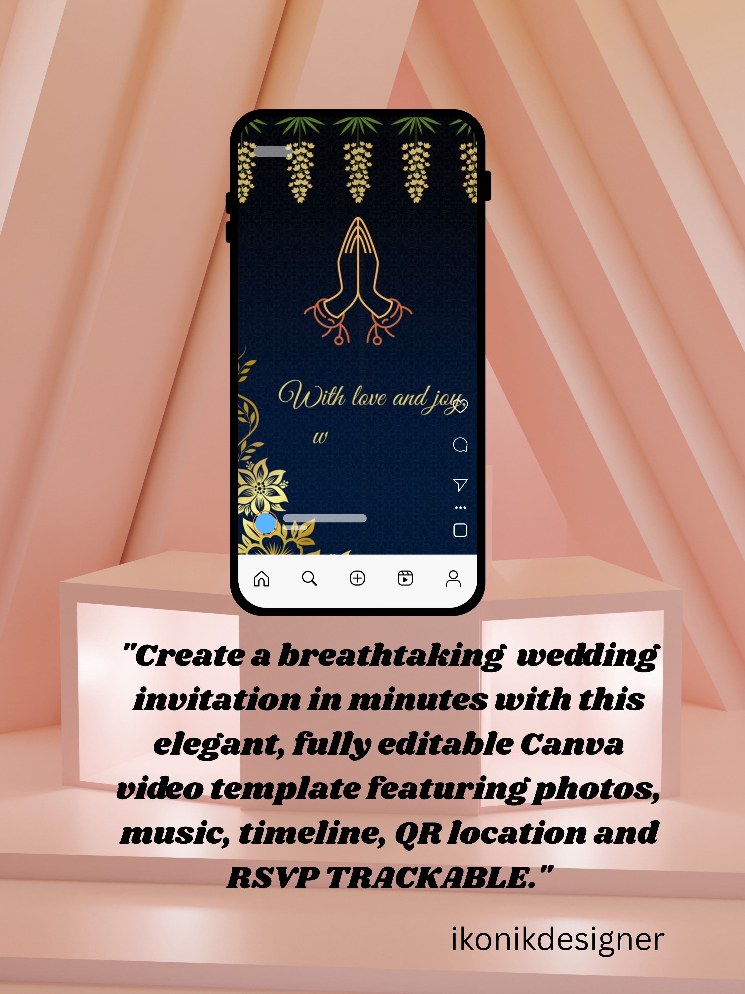 WI0006C-Commercial Use HINDU WEDDING Invitation Video Template | Editable Indian Wedding Invite | Canva pro Digital Wedding Invitation | Luxury Save the Date | Wedding Video