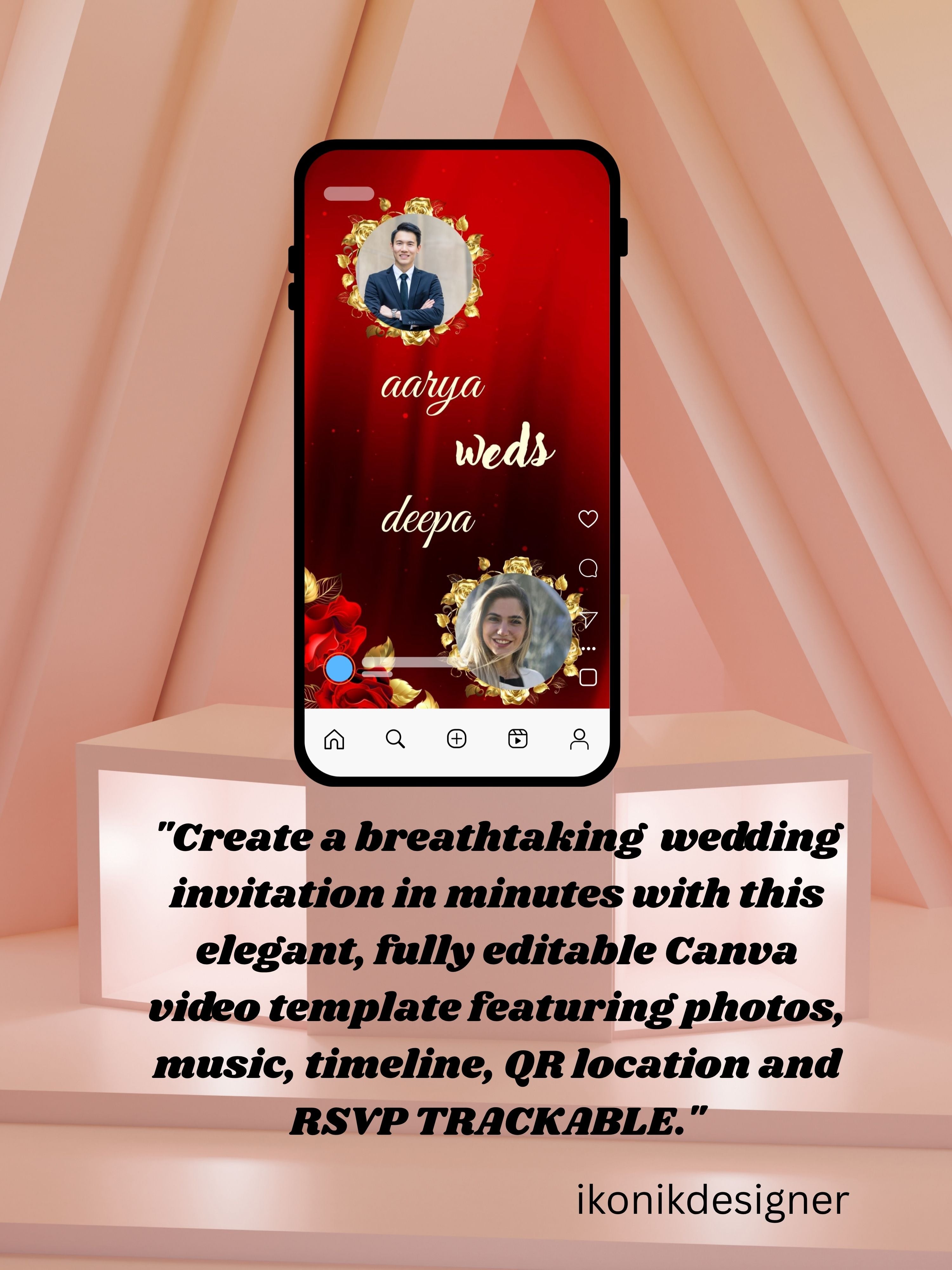 WI0014C-Commercial Use HINDU WEDDING Invitation Video Template | Editable Indian Wedding Invite | Canva Digital Wedding Invitation | Luxury Save the Date | Wedding Video|wv14c