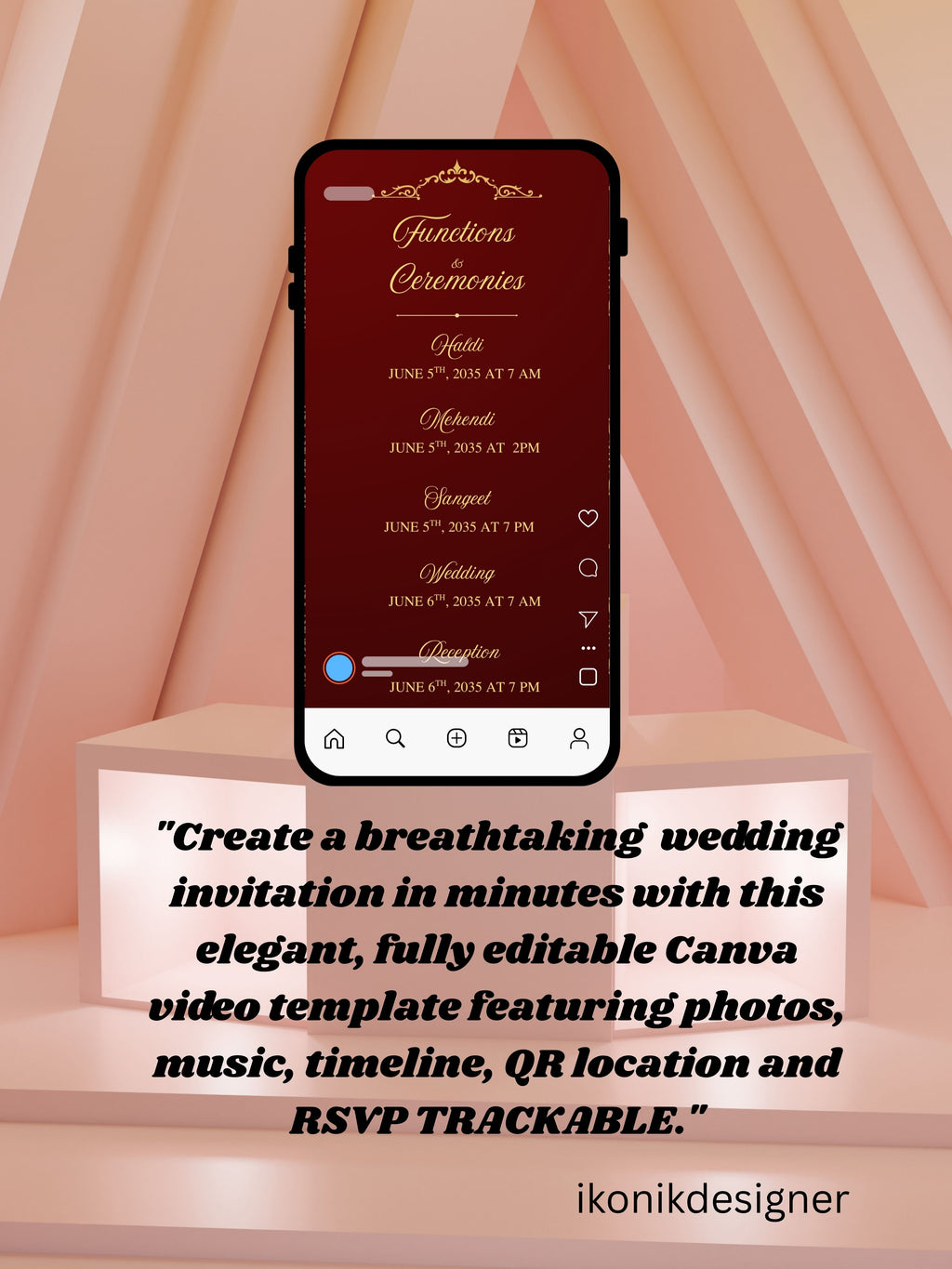 WI0019C-Commercial Use HINDU WEDDING Invitation Video Template | Editable Indian Wedding Invite | Canva Digital Wedding Invitation | Luxury Save the Date | Wedding Video