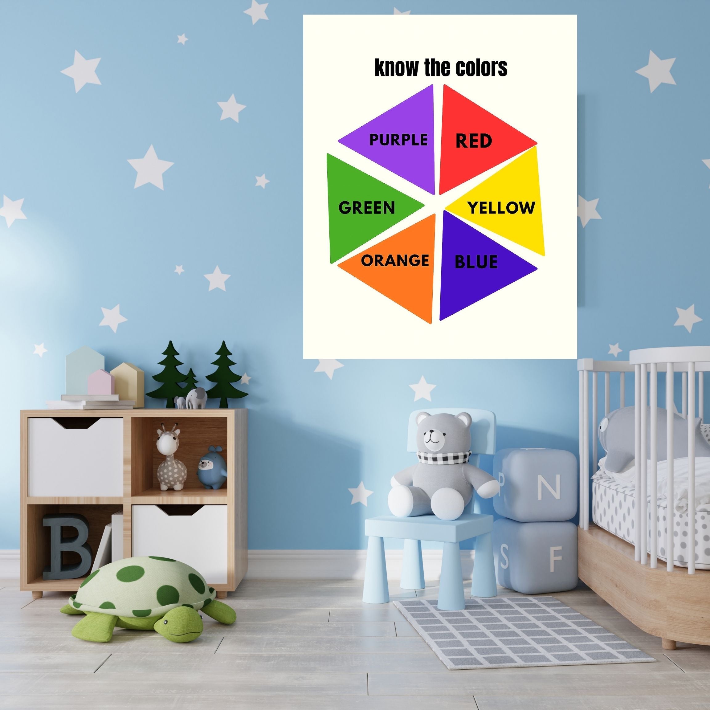 Learn Colors Wall Art for Kids | Educational Nursery Decor | Preschool Color Recognition Poster | Kids Printable Learning Art|ke3-1