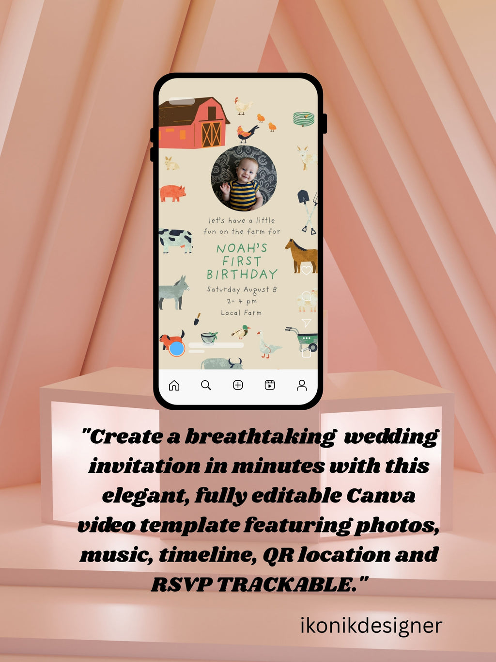 ANIMAL THEME Birthday Invitation Video | Editable Canva pro Template | Kids Party Invite | ki21