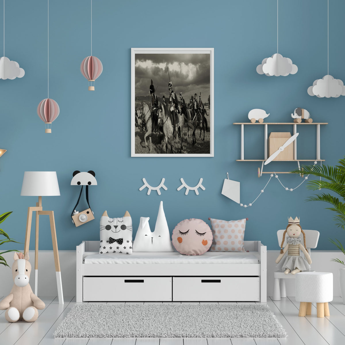Monochrome Historic Cavalry Wall Art Printable, Mounted Soldiers on Horseback