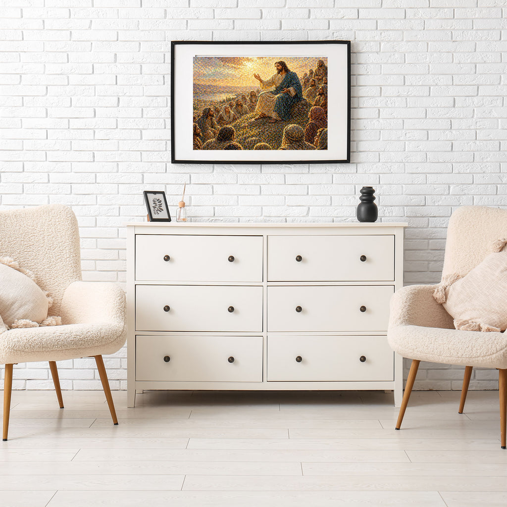 Sermon on the Mount Wall Art Printable | Jesus Teaching Beatitudes Print | Christian Home Decor Bible Scripture Inspirational Faith Art