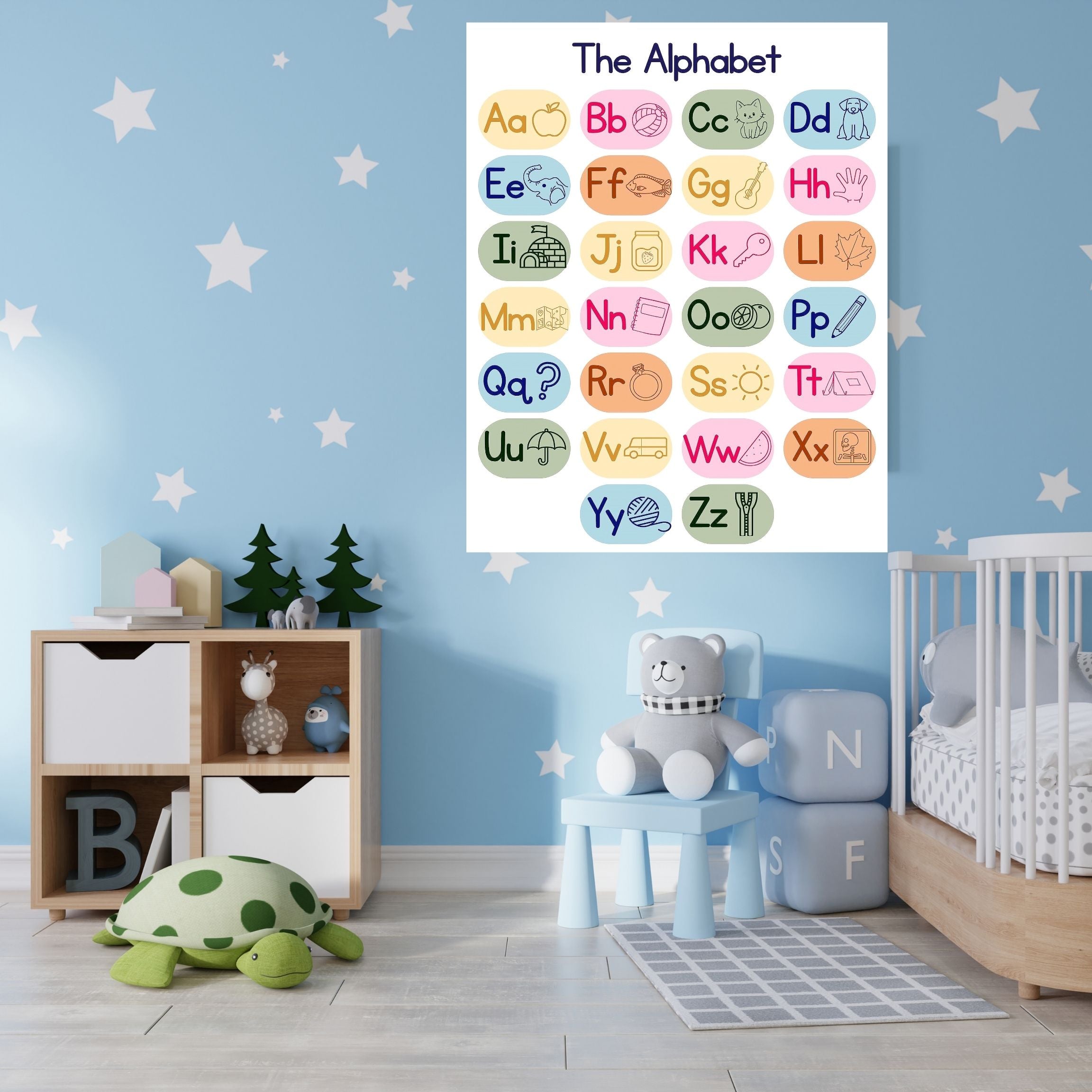 Alphabet Wall Art Printable, ABC Learning Poster, Kids Educational Decor, Nursery Wall Art, Preschool Classroom Print, Homeschool Decor, Digital Download|ke1-8