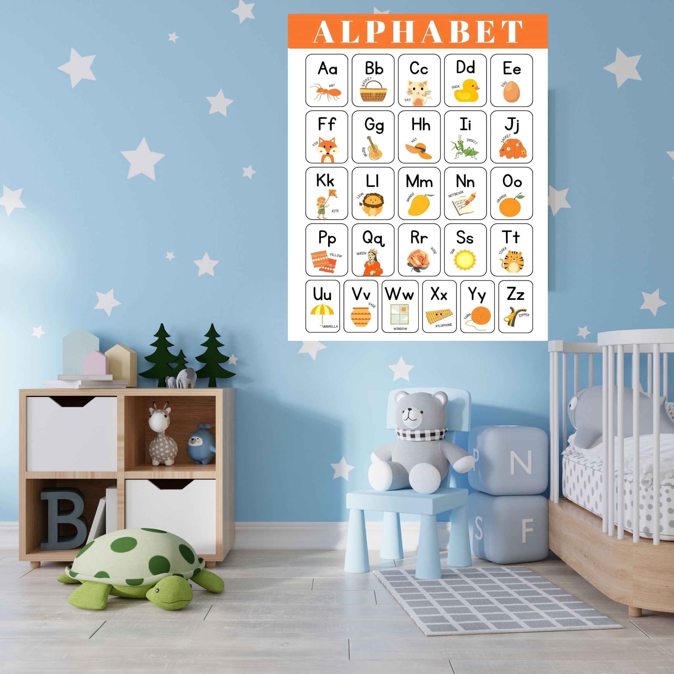 Alphabet Wall Art Printable, ABC Learning Poster, Kids Educational Decor, Nursery Wall Art, Preschool Classroom Print, Homeschool Decor, Digital Download|ke1-1