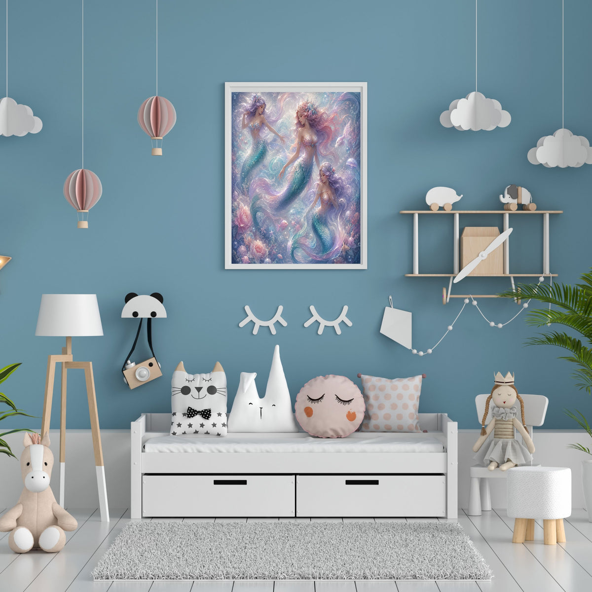 Dreamy Pastel Mermaid Wall Art Printable, Ethereal Mermaid Trio Girls Nursery Poster, Ocean Fantasy Bedroom Print, Instant Digital Download, 300 DPI