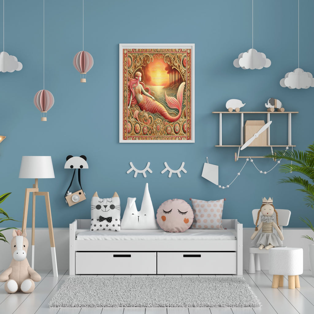 Mermaid Wall Art Printable, Mermaid Nursery Decor, Under the Sea Wall Hanging, Girls Room Decor, Ocean Theme Kids Wall Art, Mermaid Poster Printable, Instant Download|kwd4