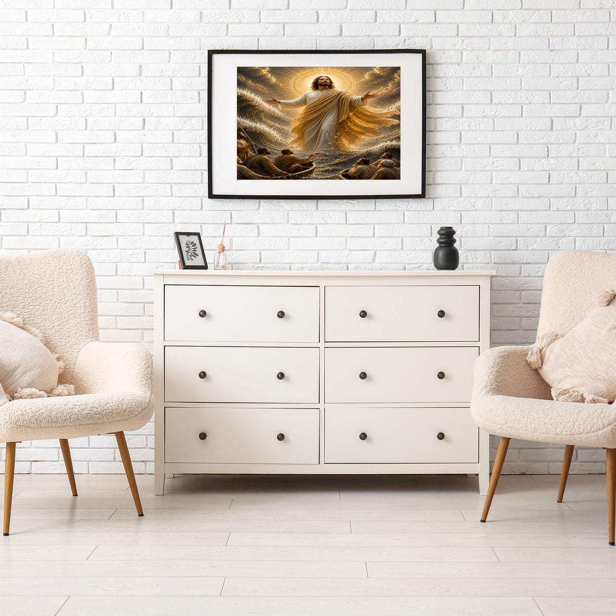 Jesus Lord Over the Storm Commercial Use Printable | Two Boats Both Arms Open Sheer Gold Mantle Sovereign Sea Miracle Wall Art Resell License | POD Etsy Faith Bundle