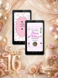 Pink Stripe Coquette Bow Sweet 16 Birthday Party Video Invitation | Commercial License | Food Drink Illustrations | Sell to Clients | Instant Download