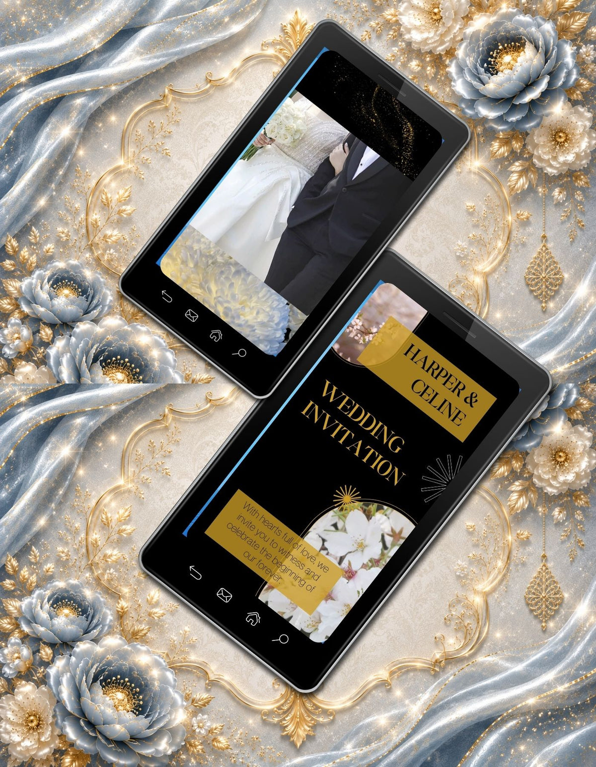 Christian Wedding Invitation Video Template Canva | Two Souls One Love | Black Gold Animated Invite | Personal Use