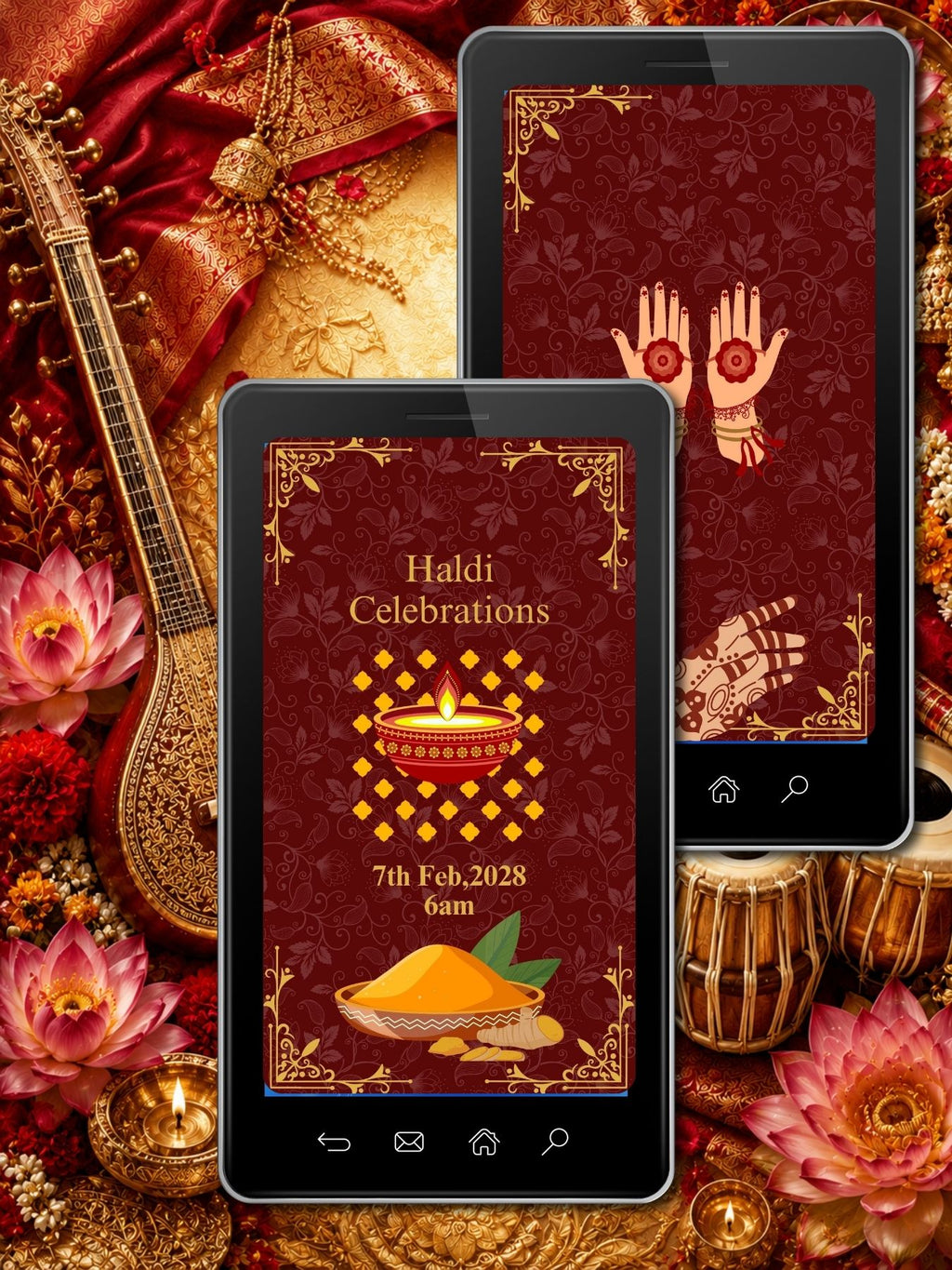 Hindu Wedding Invitation Video Template Canva | Haldi Sangeet Ceremony | Maroon Gold Ganesh Animated Invite | Personal Use