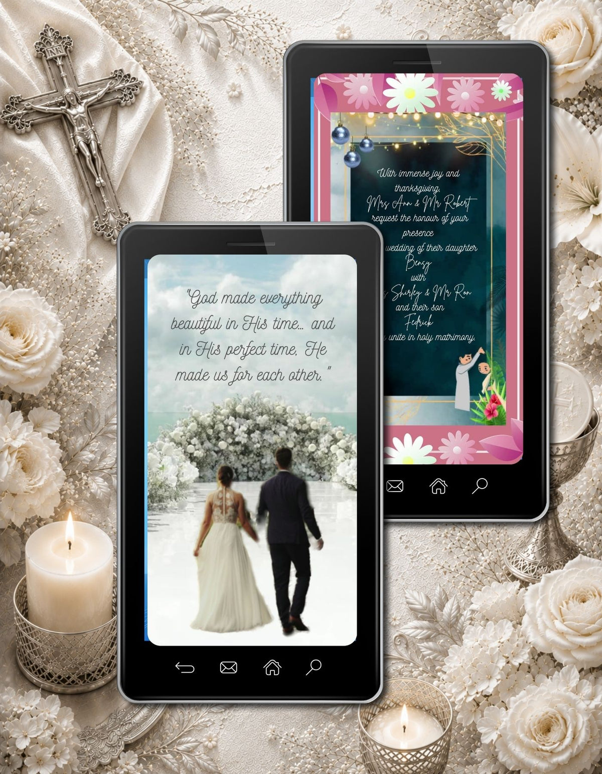 Christian Wedding Invitation Video Template Canva | Forest Green Gold Cross Arch | Church Schedule Animated Invite | Personal Use
