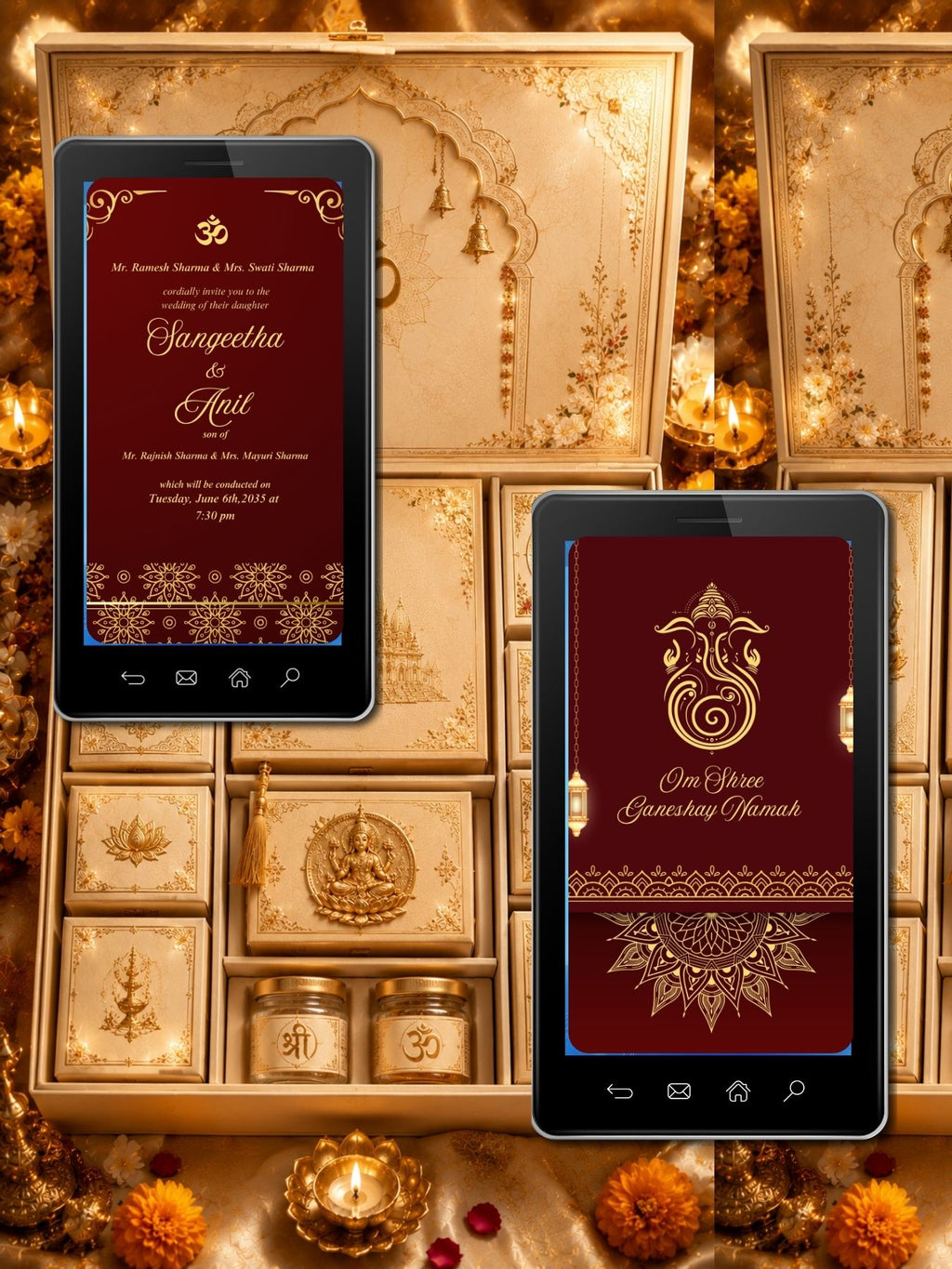 Hindu Wedding Invitation Video Template Canva | Maroon Gold Ganesha Om Shree Ganeshay Namah | Functions Ceremonies Haldi Mehendi Sangeet | Commercial Use Licence