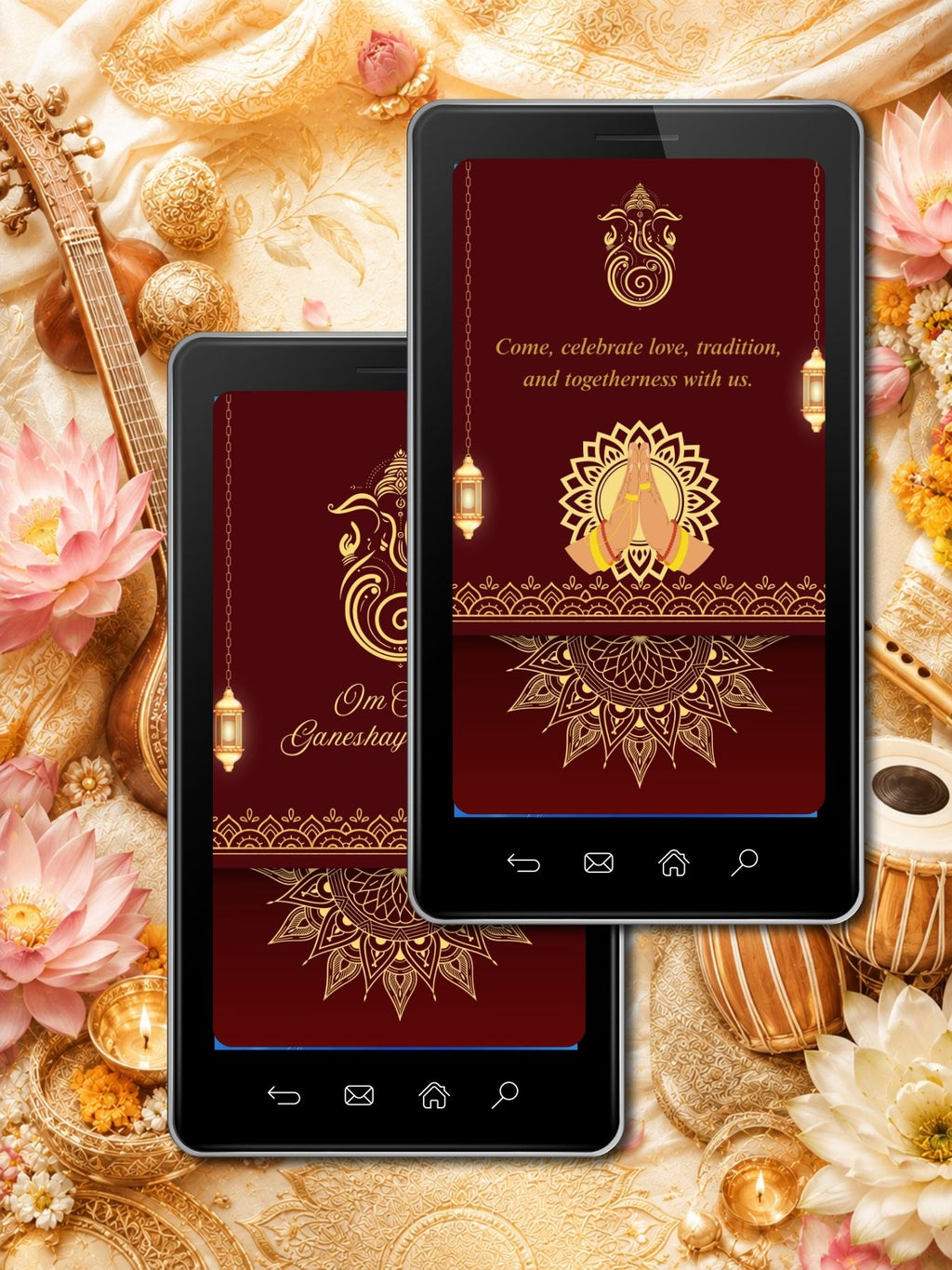 Hindu Wedding Invitation Video Template Canva | Maroon Gold Ganesha Om Shree Ganeshay Namah | Functions Ceremonies Haldi Mehendi Sangeet | Commercial Use Licence
