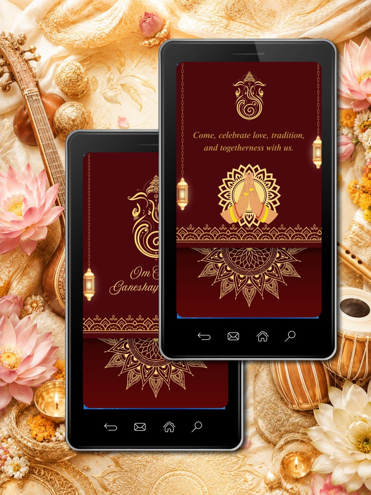 Hindu Wedding Invitation Video Template Canva | Maroon Gold Ganesha Om Shree Ganeshay Namah | Sangeetha Anil Functions Ceremonies Haldi Mehendi Sangeet | Personal Use