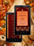Hindu Wedding Invitation Video Template Canva | Amber Orange Maroon Gold Arabesque Ganesha Om Shree | Anil Sangeetha Functions Ceremonies Haldi Mehendi Sangeet | Commercial Use Licence