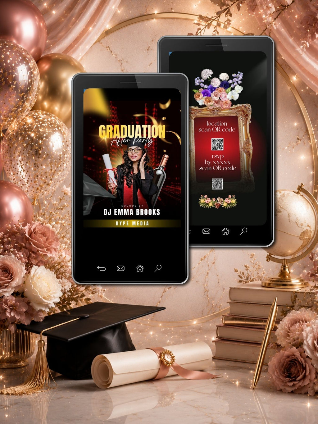 Black Red Gold Graduation After Party Video Invitation | DJ Full Body Photo | Gold Graffiti Text | Editable Canva Template | Instant Download