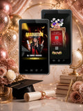 Black Red Gold Graduation After Party Video Invitation | DJ Full Body Photo | Gold Graffiti Text | Editable Canva Template | Instant Download