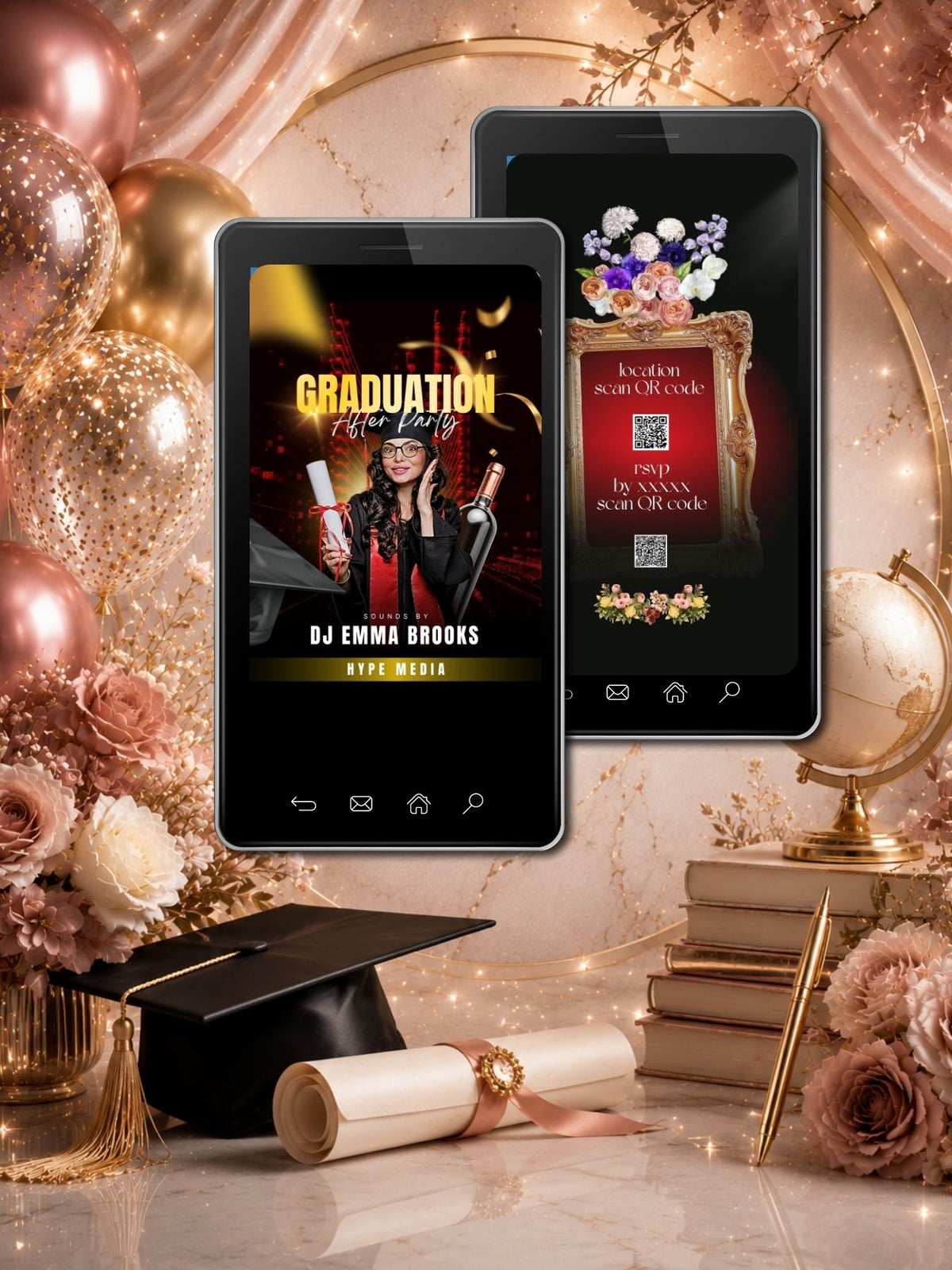 Black Red Gold Graduation After Party Video Invitation | DJ Full Body Photo | Gold Graffiti Text | Editable Canva Template | Instant Download