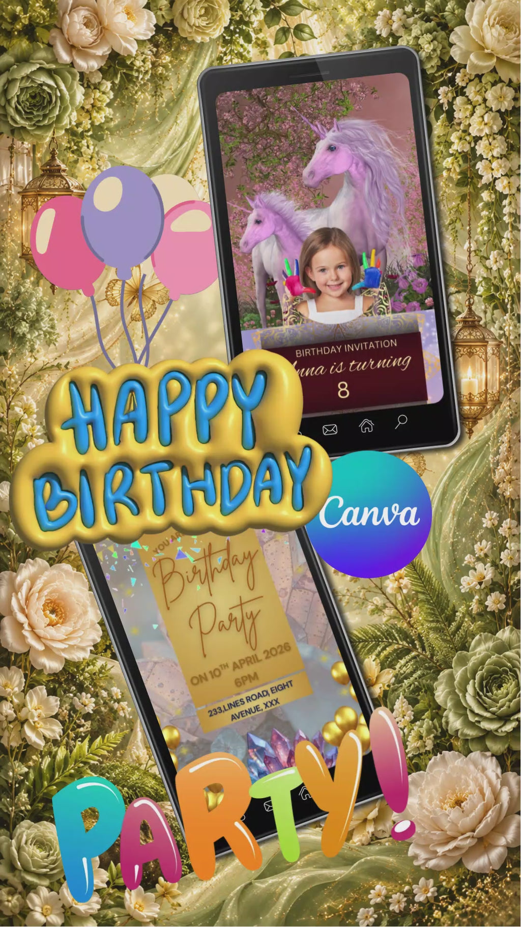 Enchanted Meadow Birthday Invitation Video | Editable Canva Template | Magical Nature Kids Party Invite | Instant Download
