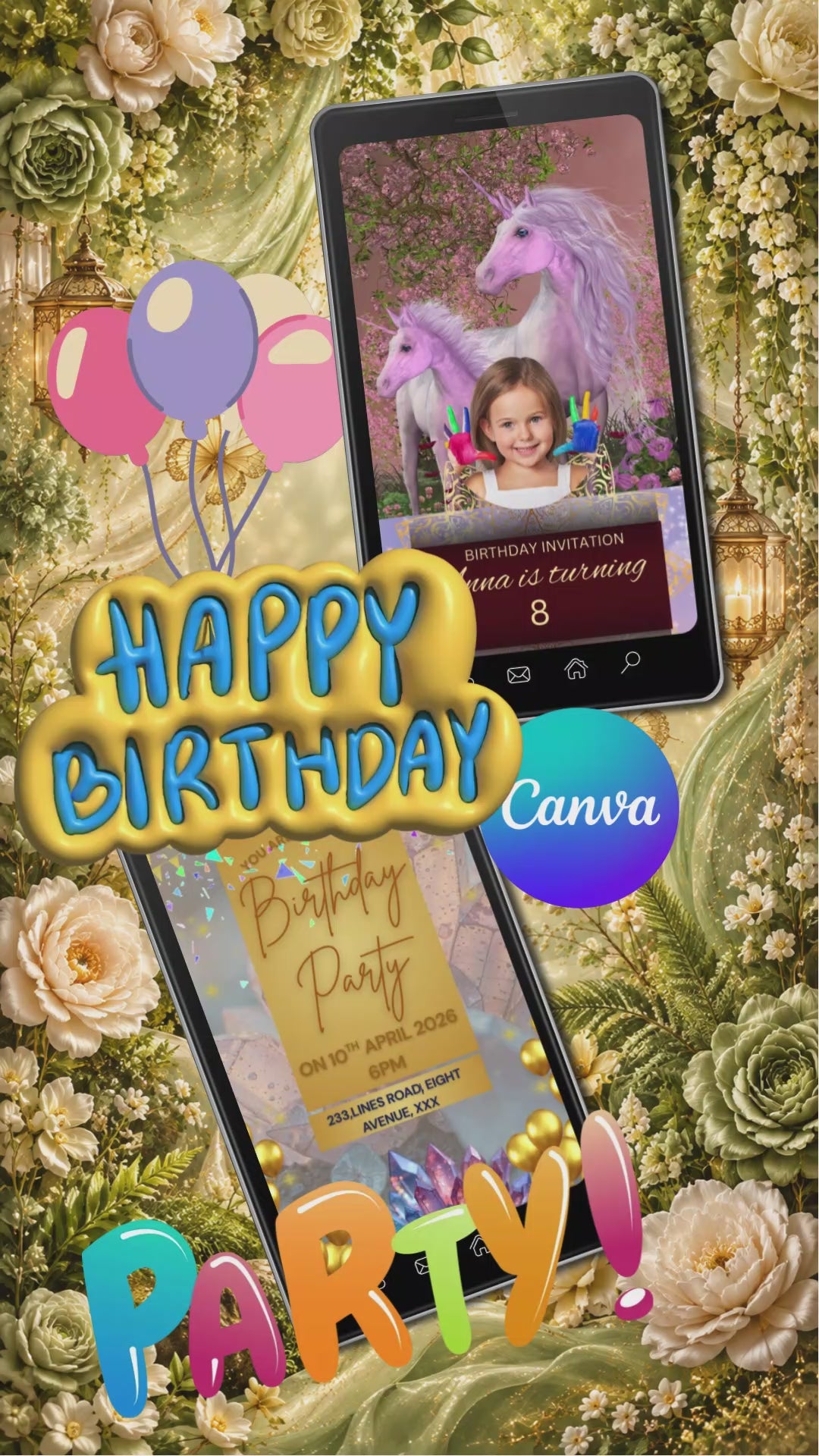 Enchanted Meadow Birthday Invitation Video | Editable Canva Template | Magical Nature Kids Party Invite | Instant Download