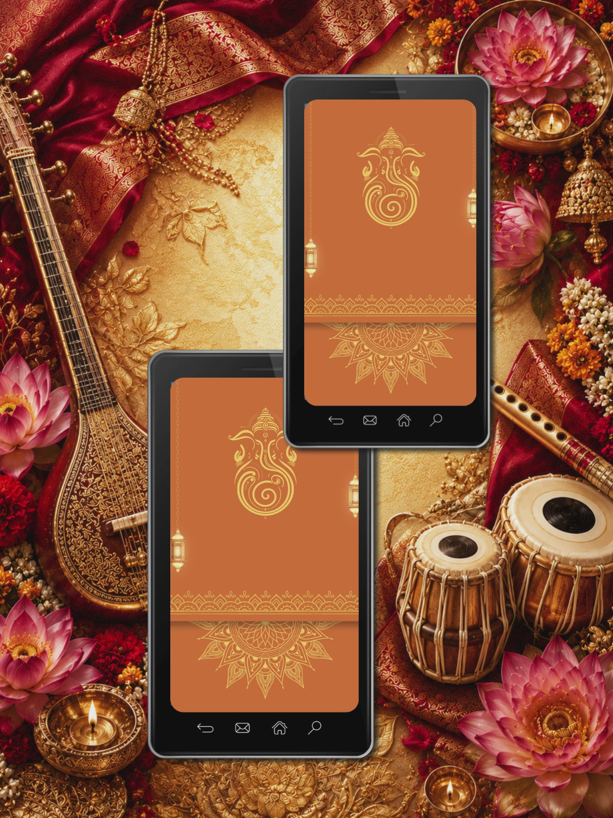 Hindu Wedding Invitation Video Template Canva | Saffron Orange Gold Om Symbol Filigree | Smriti Karan Sharma Convention Centre Location QR RSVP | Commercial Use Licence