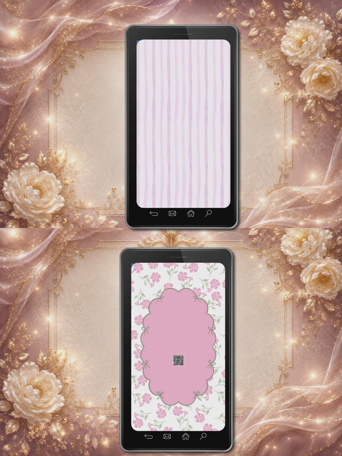 Pink Stripe Coquette Bow Sweet 16 Birthday Party Video Invitation | Food Drink Illustrations | Scallop Border | Editable Canva Template | Instant Download