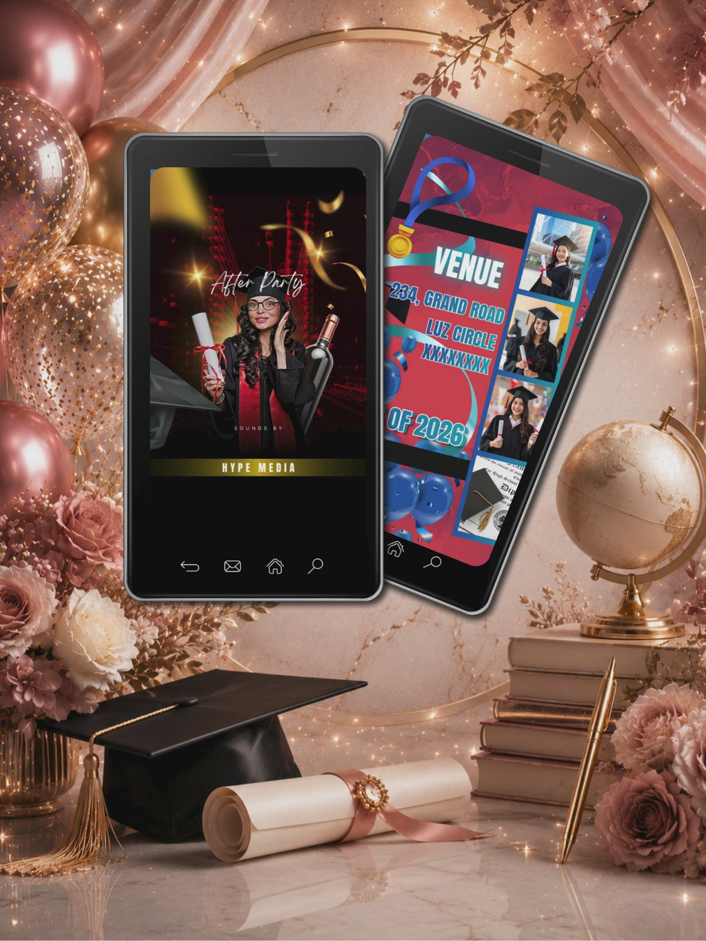 Black Red Gold Graduation After Party Video Invitation | DJ Full Body Photo | Gold Graffiti Text | Editable Canva Template | Instant Download