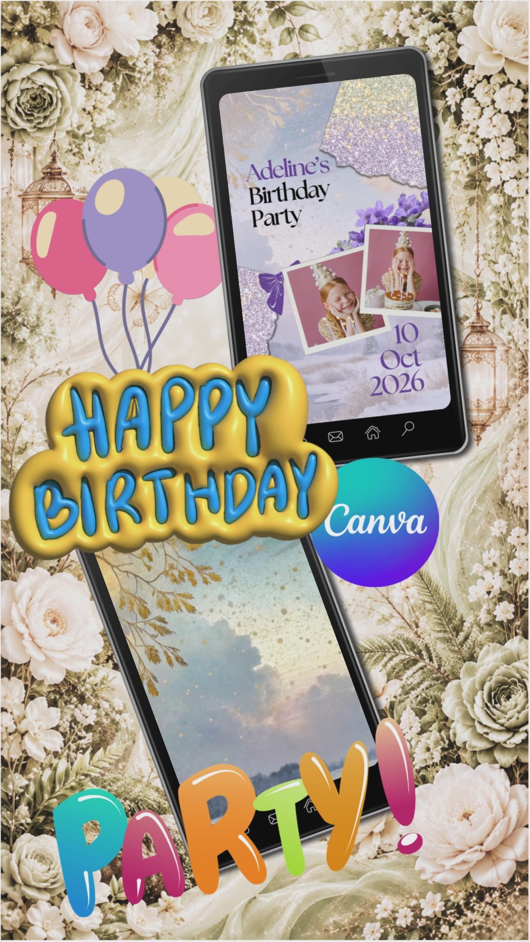 Crystal Gemstone Birthday Invitation Video | Editable Canva Template | Glittering Nature Kids Party Invite | Instant Download