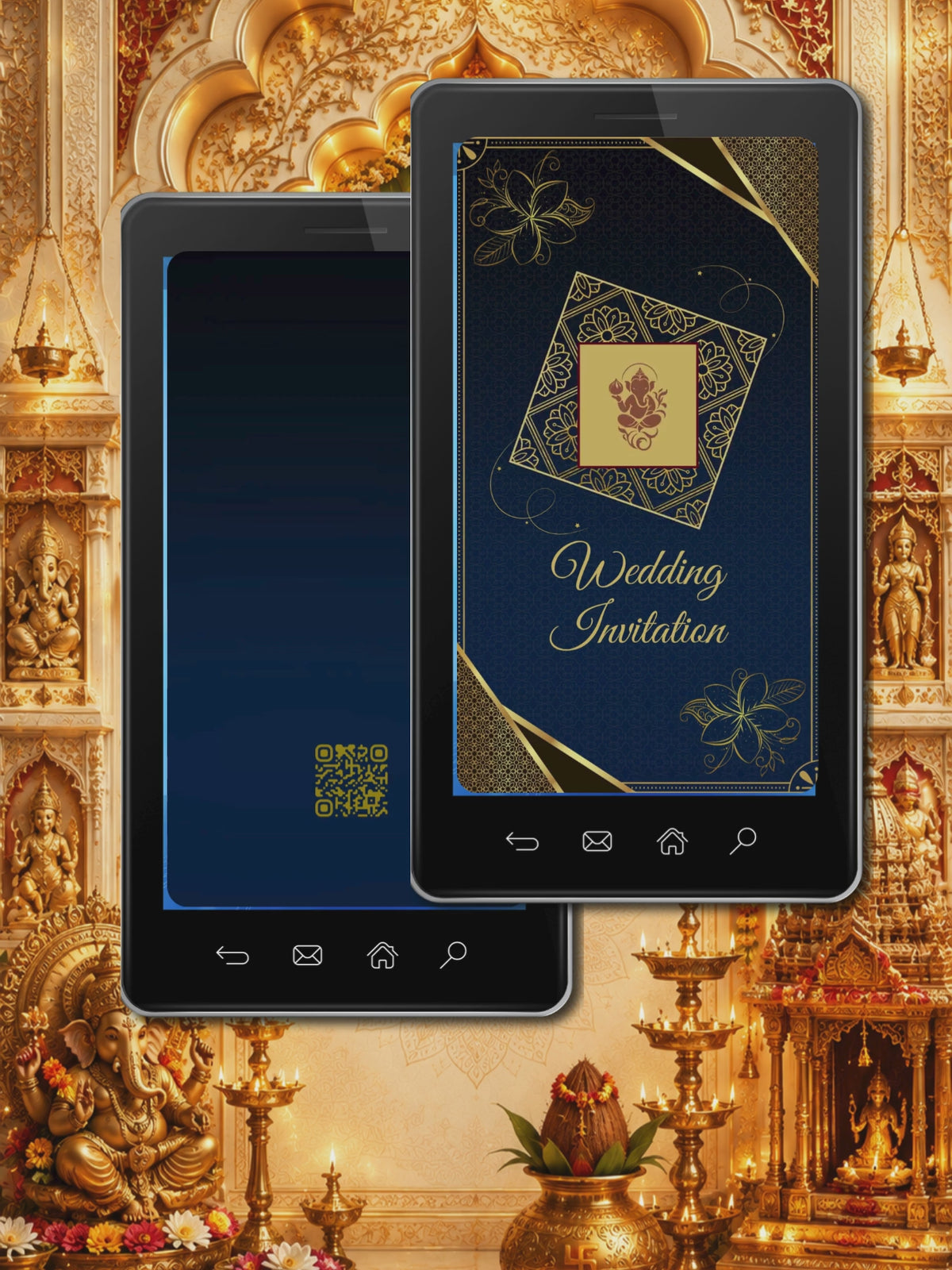 Hindu Wedding Invitation Video Template Canva | Navy Gold Ganesh Diamond Frame | Haldi Mehndi Sangeet Animated Invite | Personal Use