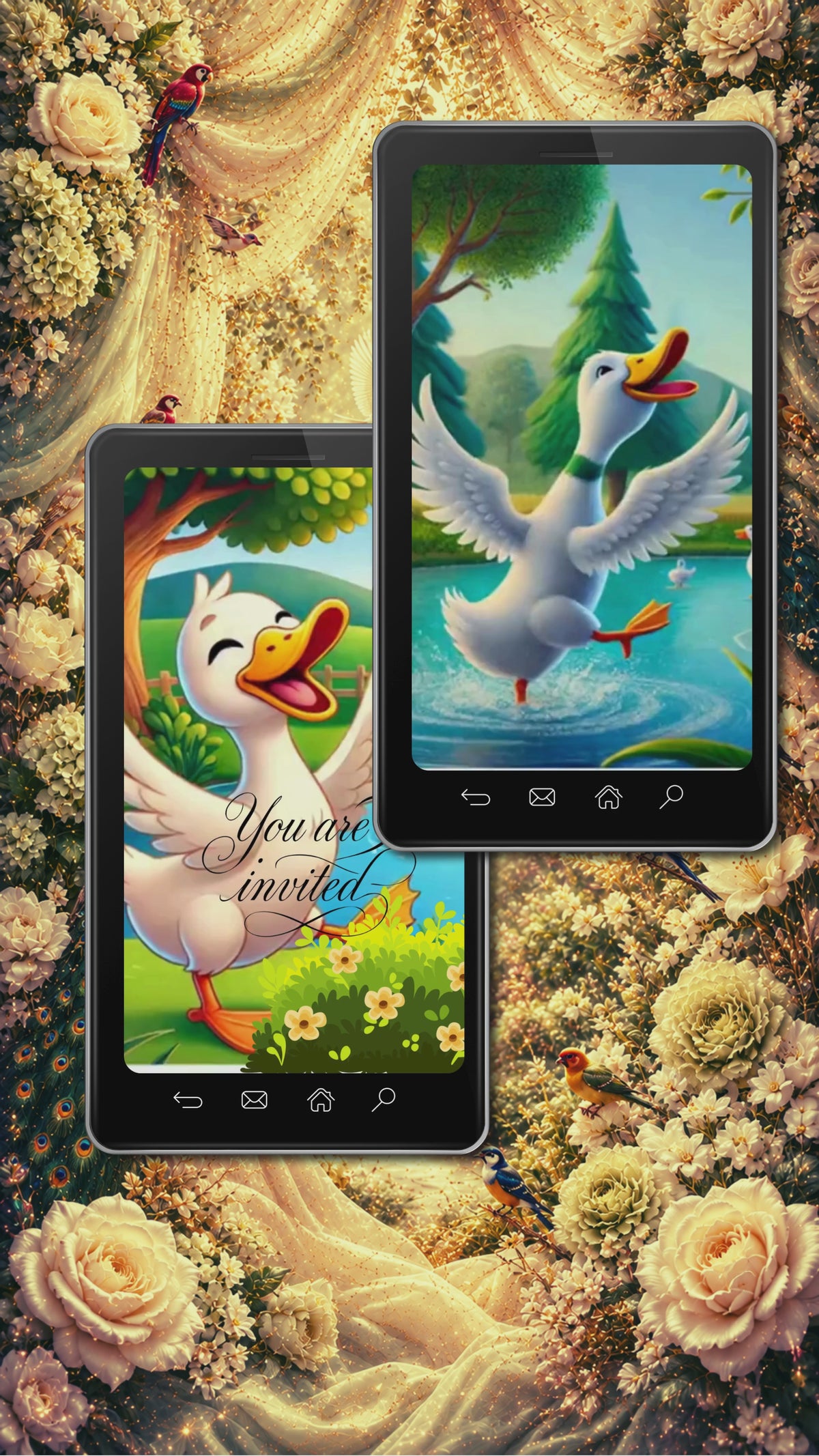 Cartoon Duck Birthday Invitation Video | Editable Canva Template | Swan Bird Party Kids Invite | Instant Download