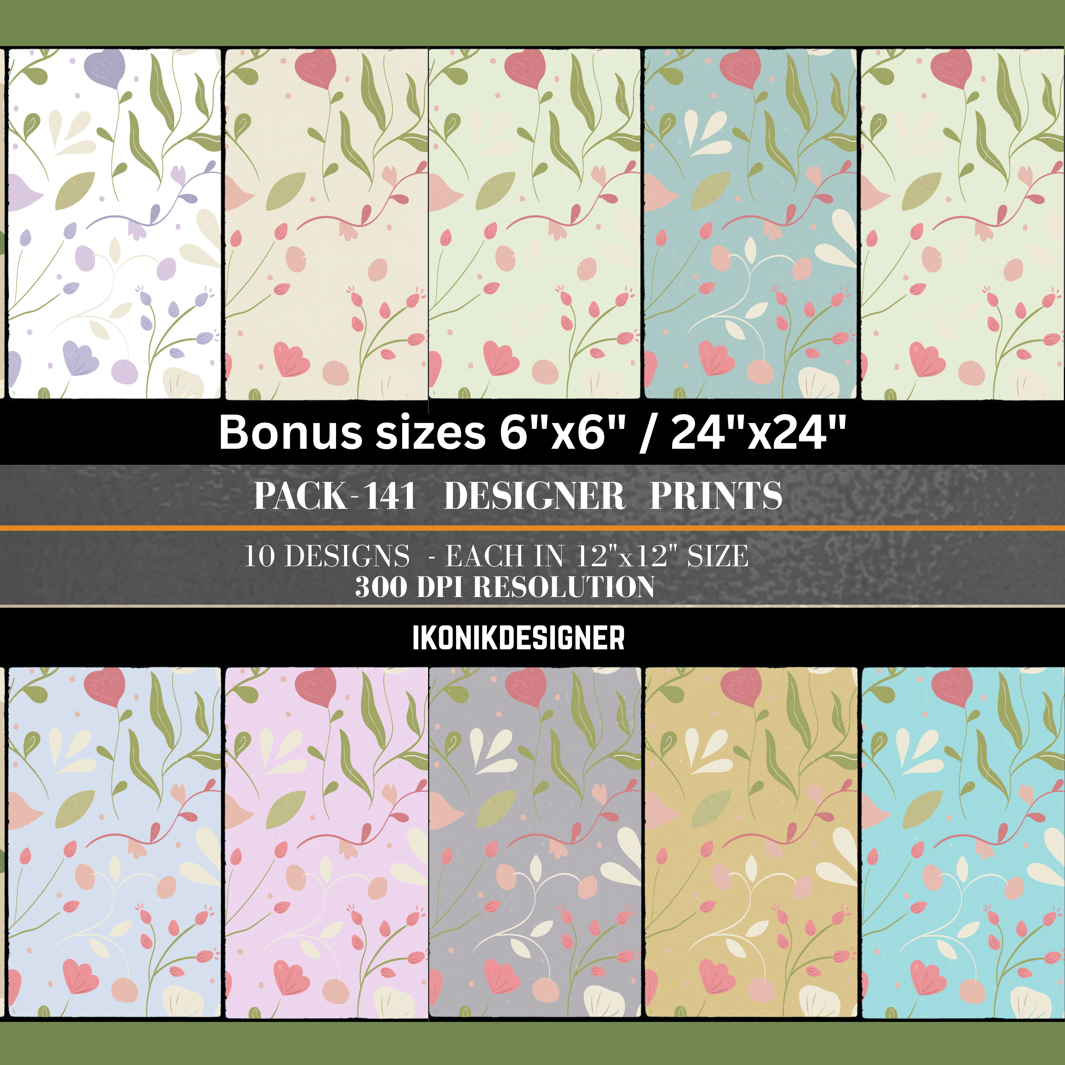 Commercial use Seamless Floral Pattern Bundle Botanical Digital Paper Pack, Flower Repeat Background, POD Design, Printable Fabric Pattern|141c