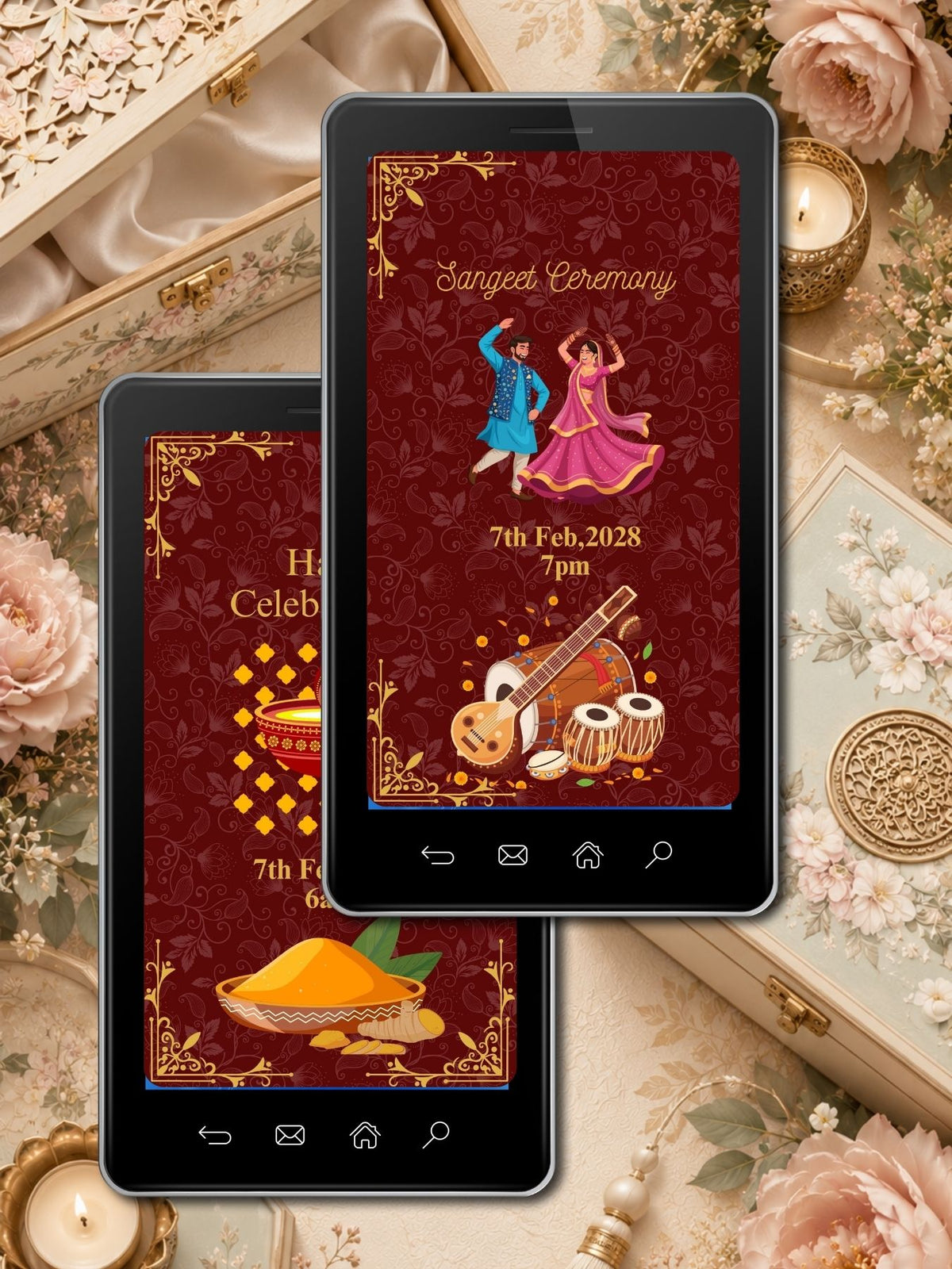 Hindu Wedding Invitation Video Template Canva | Haldi Sangeet Ceremony | Maroon Gold Ganesh Animated Invite | Personal Use